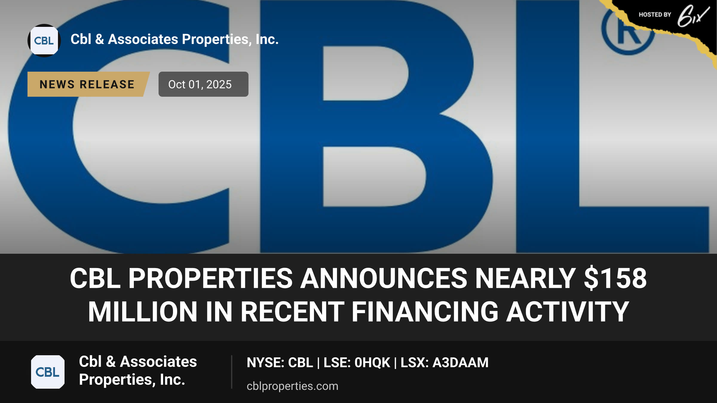 CBL Properties Announces Nearly $158 Million in Recent Financing Activity