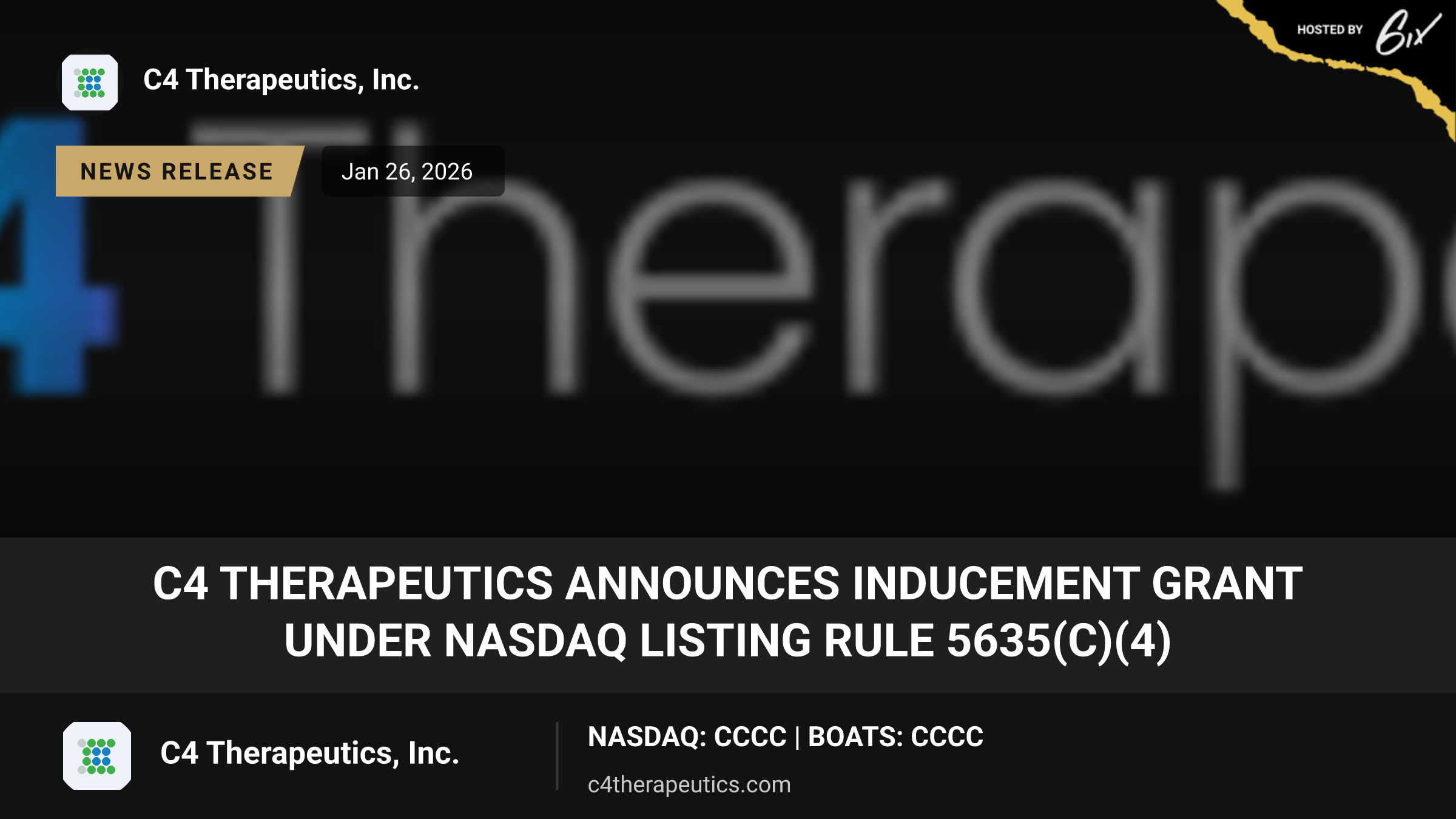 C4 Therapeutics Announces Inducement Grant Under Nasdaq Listing Rule 5635(c)(4)