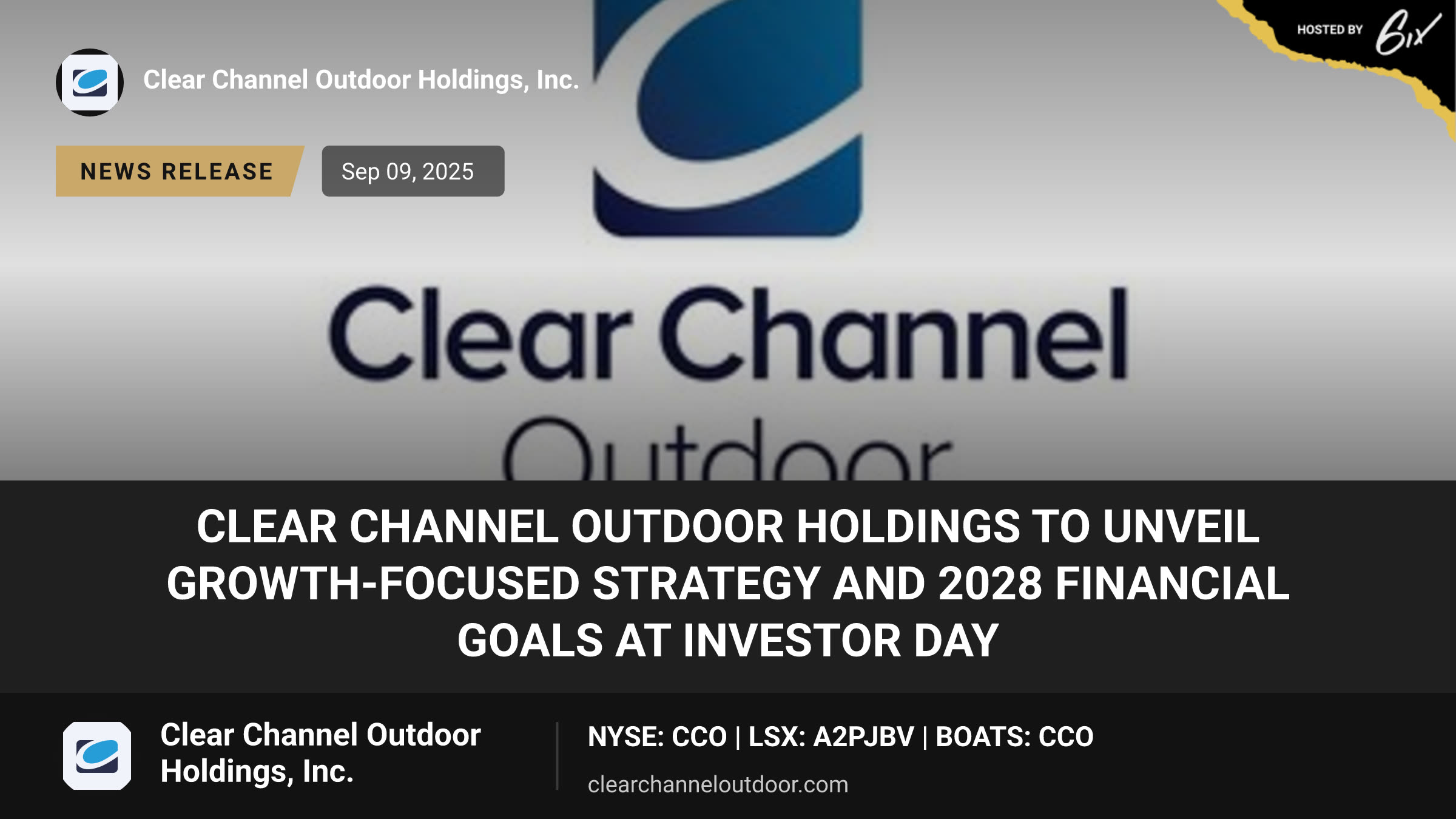 Clear Channel Outdoor Holdings to Unveil Growth-Focused Strategy and 2028 Financial Goals at Investor Day