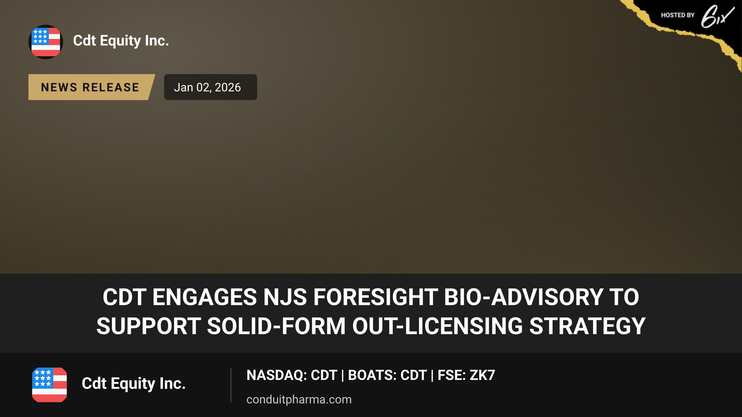 CDT Engages NJS Foresight Bio-Advisory to Support Solid-Form Out-Licensing Strategy