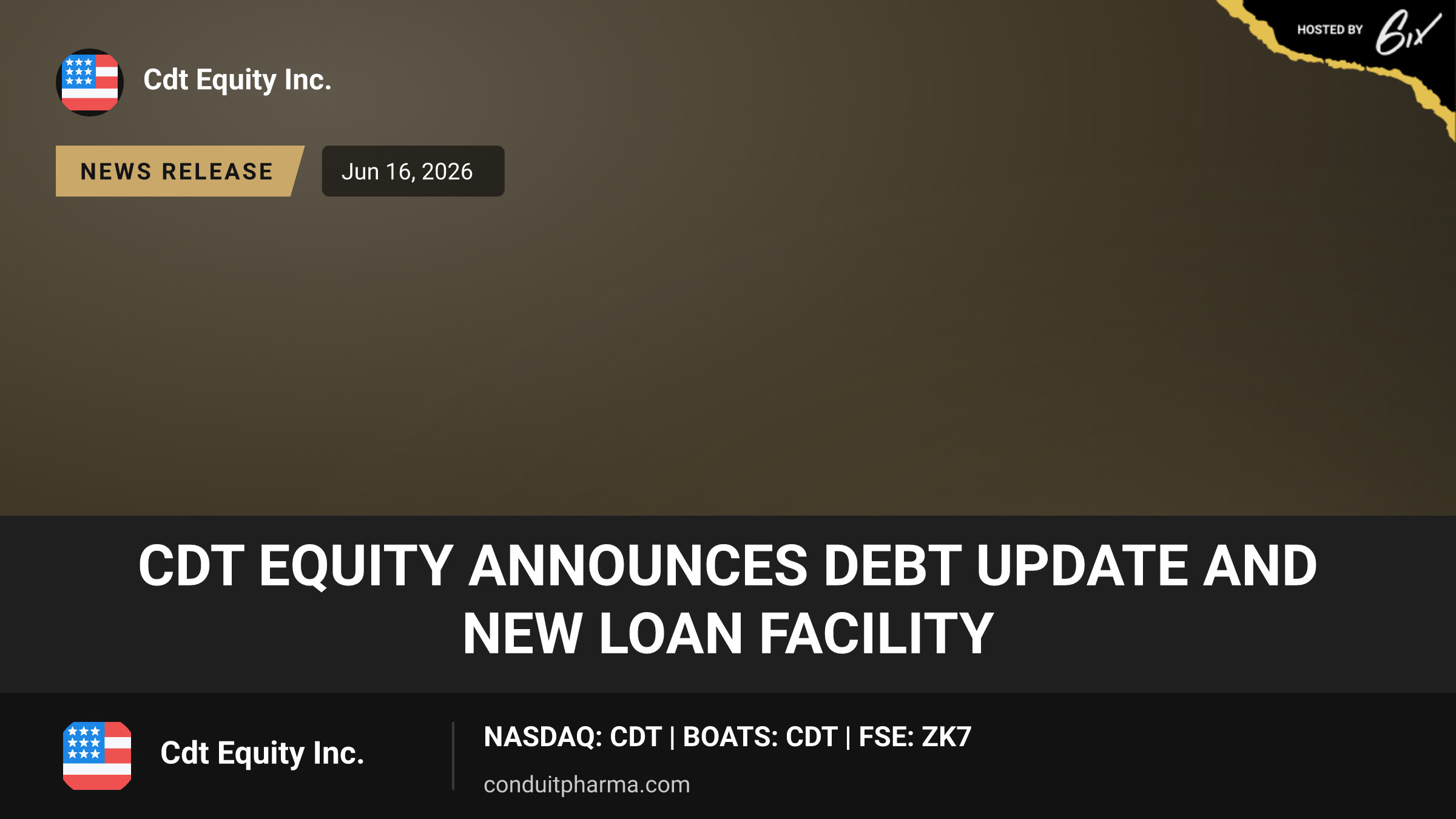 CDT Equity Announces Debt Update and New Loan Facility