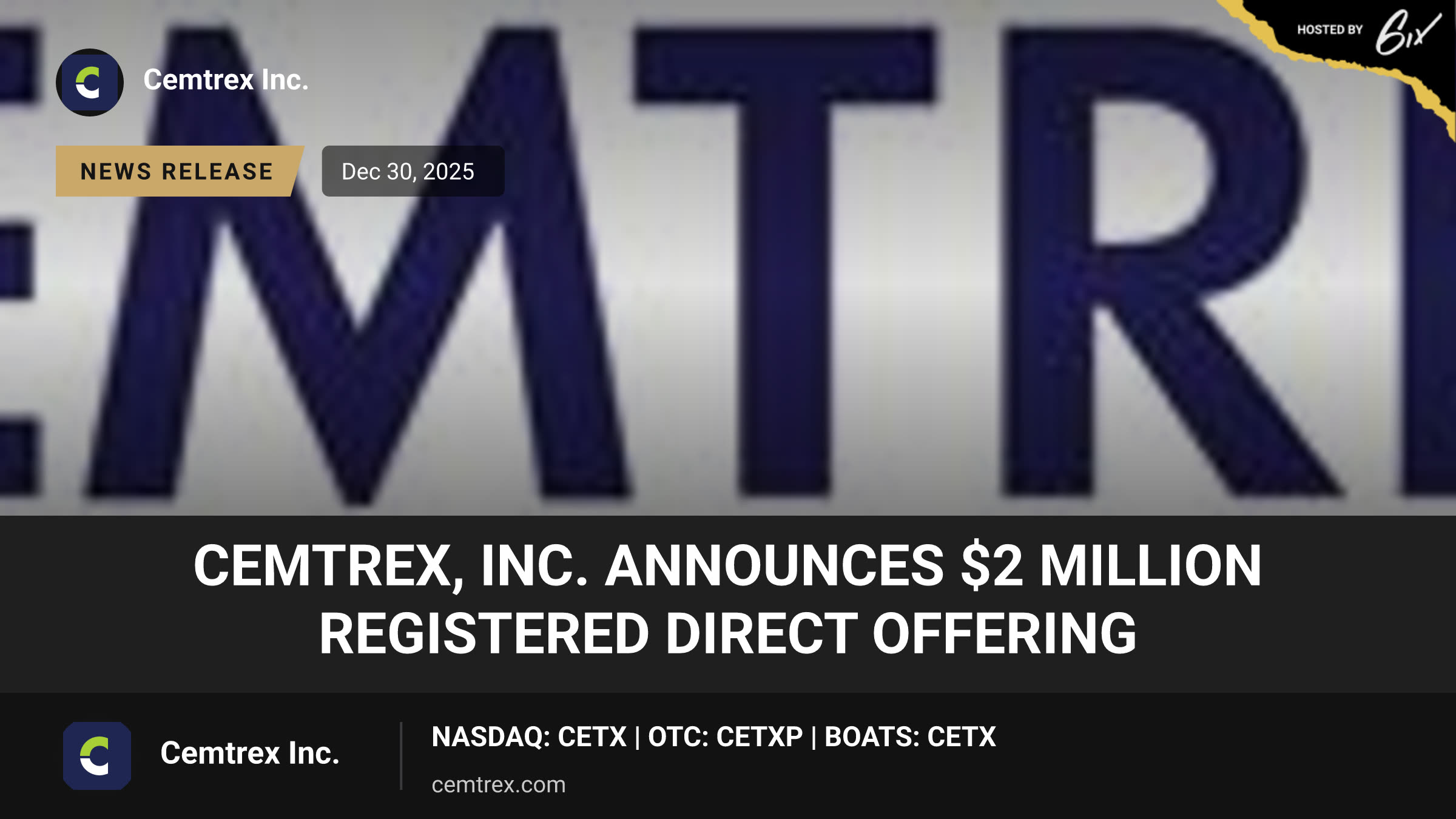 Cemtrex, Inc. Announces $2 Million Registered Direct Offering