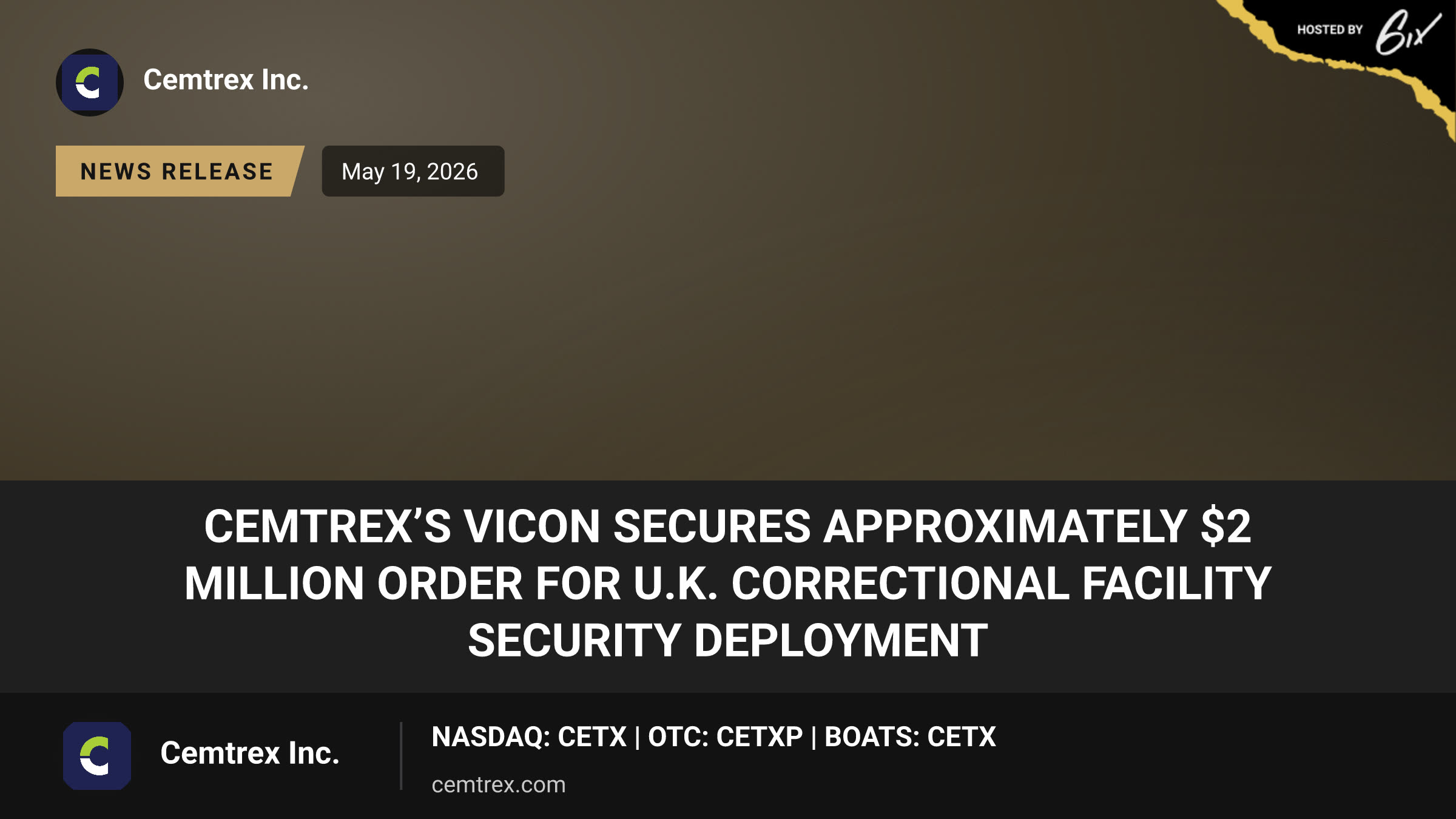 Cemtrex’s Vicon Secures Approximately $2 Million Order for U.K. Correctional Facility Security Deployment