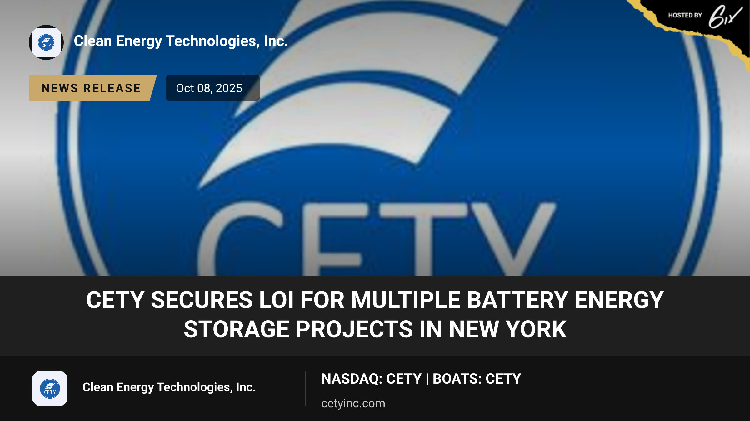 CETY Secures LOI for Multiple Battery Energy Storage Projects in New York