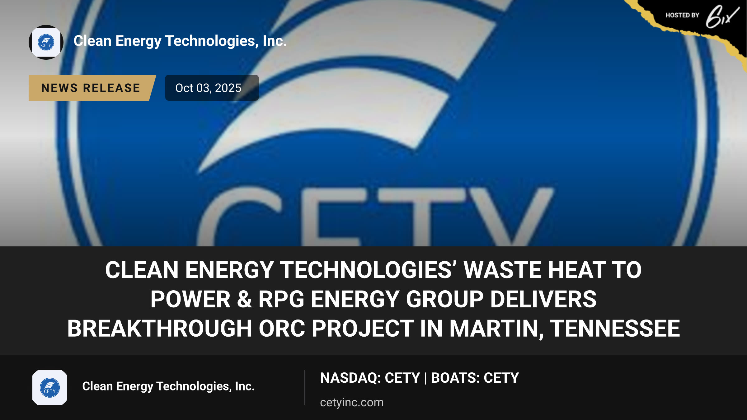 Clean Energy Technologies’ Waste Heat to Power & RPG Energy Group Delivers Breakthrough ORC Project in Martin, Tennessee