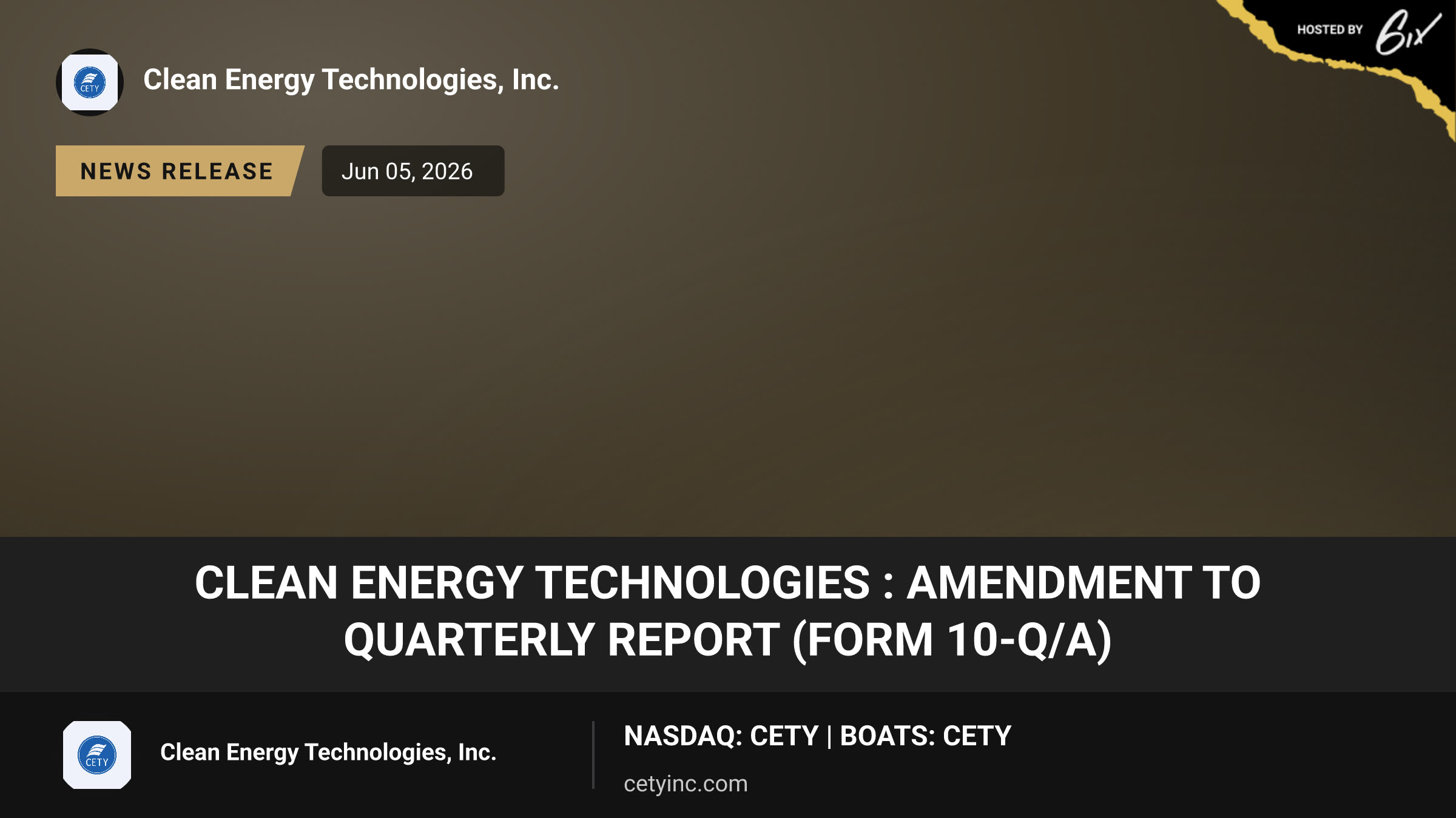 Clean Energy Technologies : Amendment to Quarterly Report (Form 10-Q/A)