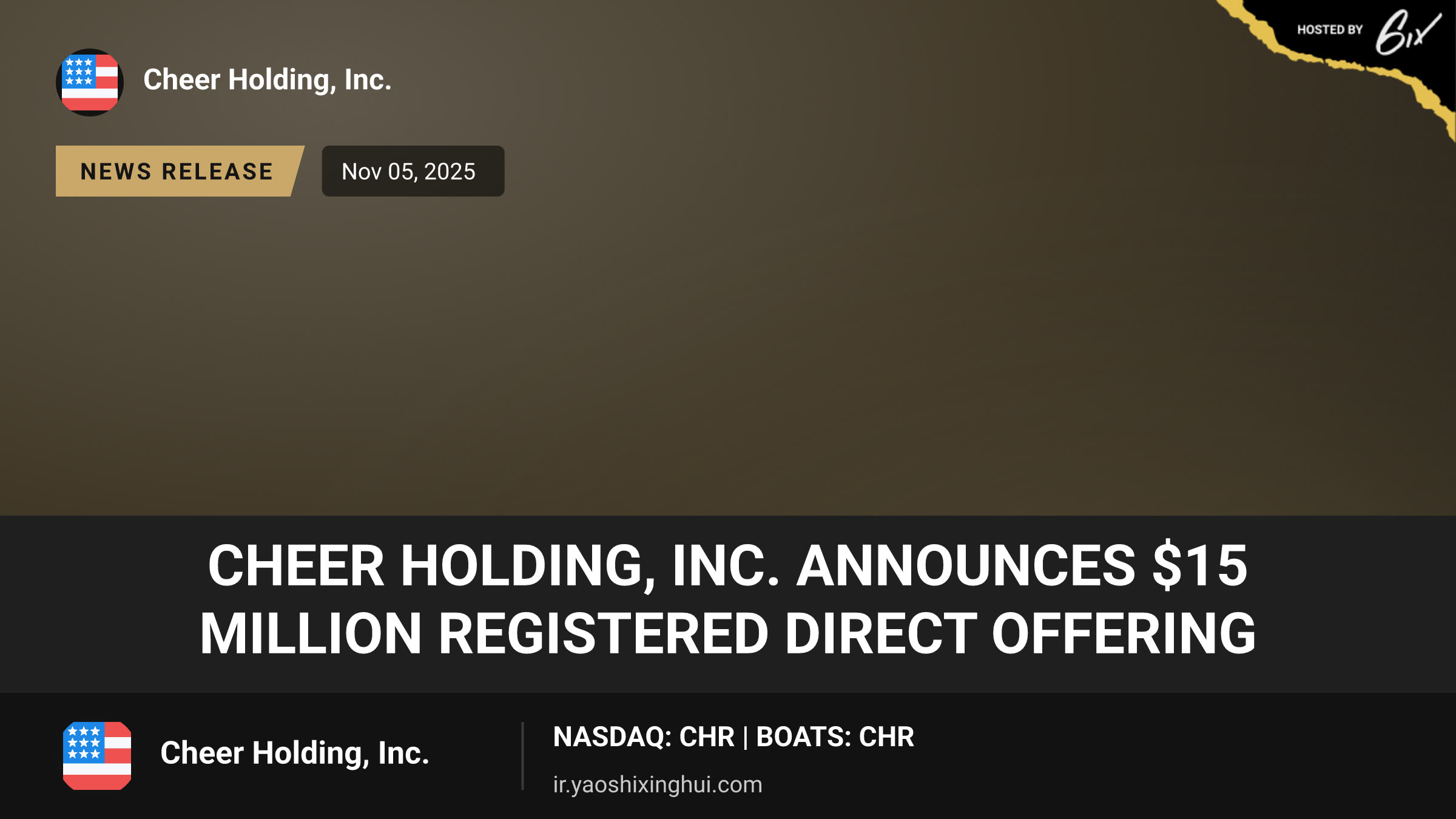Cheer Holding, Inc. Announces $15 Million Registered Direct Offering