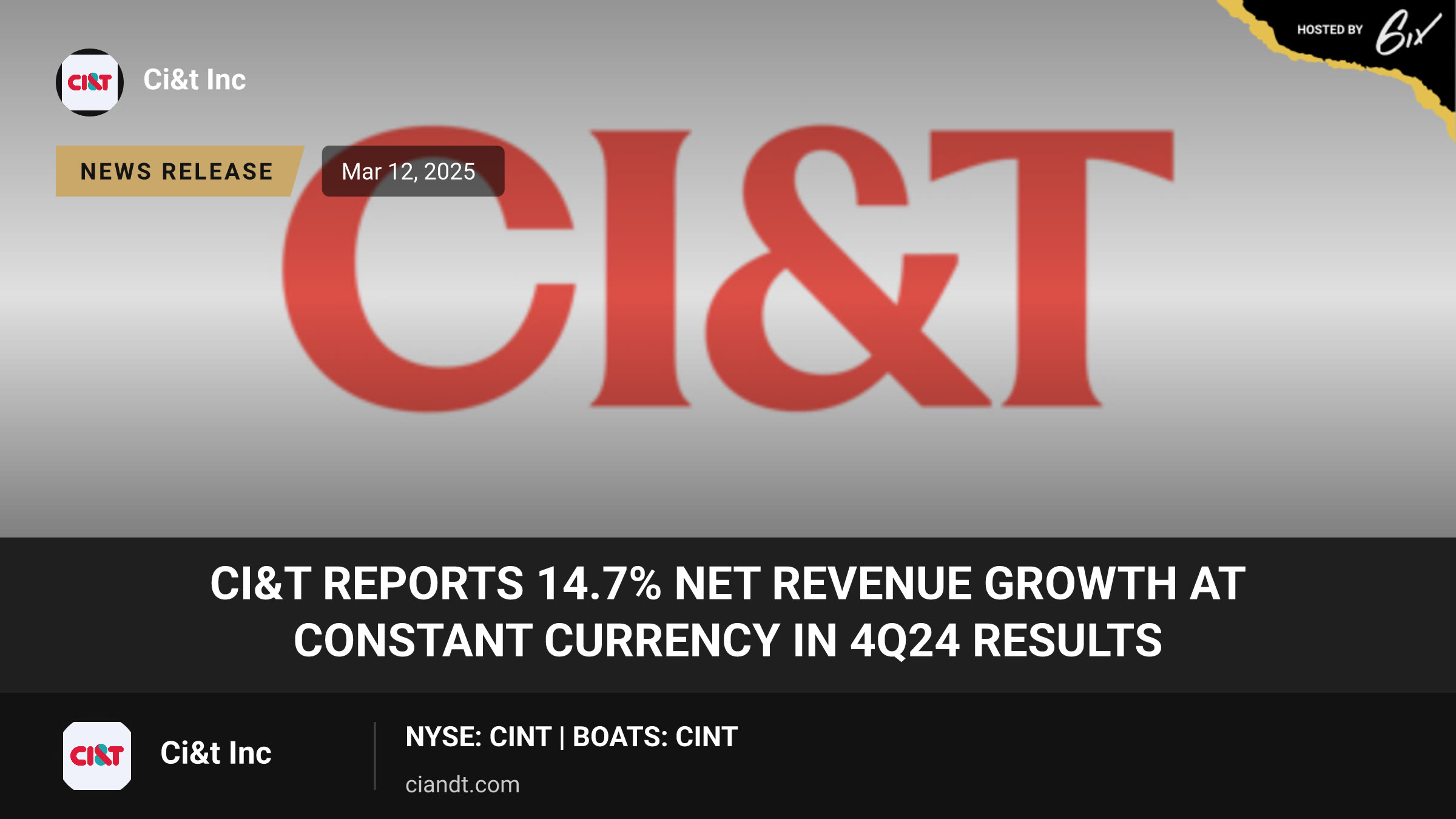 CI&T Reports 14.7% Net Revenue Growth at Constant Currency in 4Q24 Results