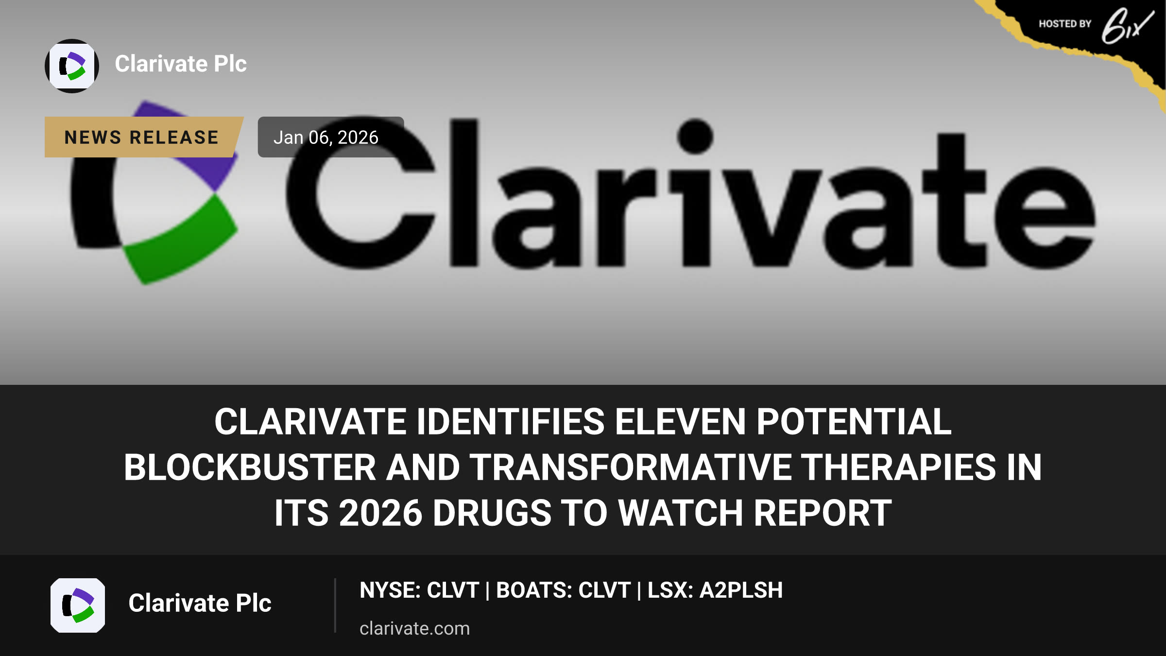 Clarivate Identifies Eleven Potential Blockbuster and Transformative Therapies in its 2026 Drugs to Watch Report