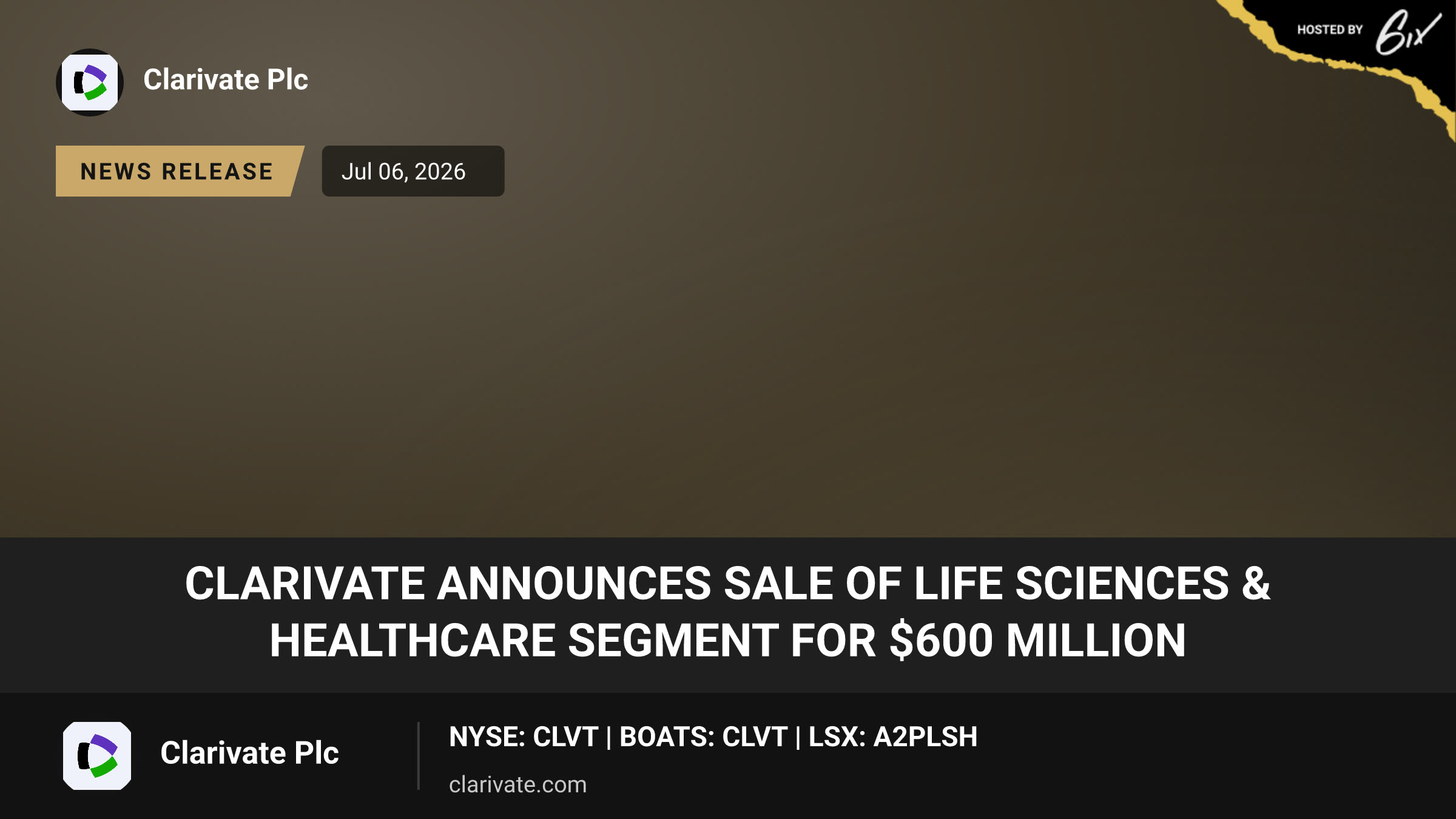 Clarivate Announces Sale of Life Sciences & Healthcare Segment for $600 Million