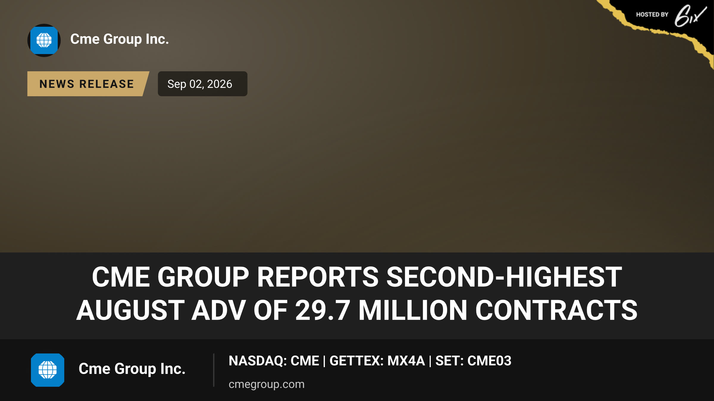 CME Group Reports Second-Highest August ADV of 29.7 Million Contracts