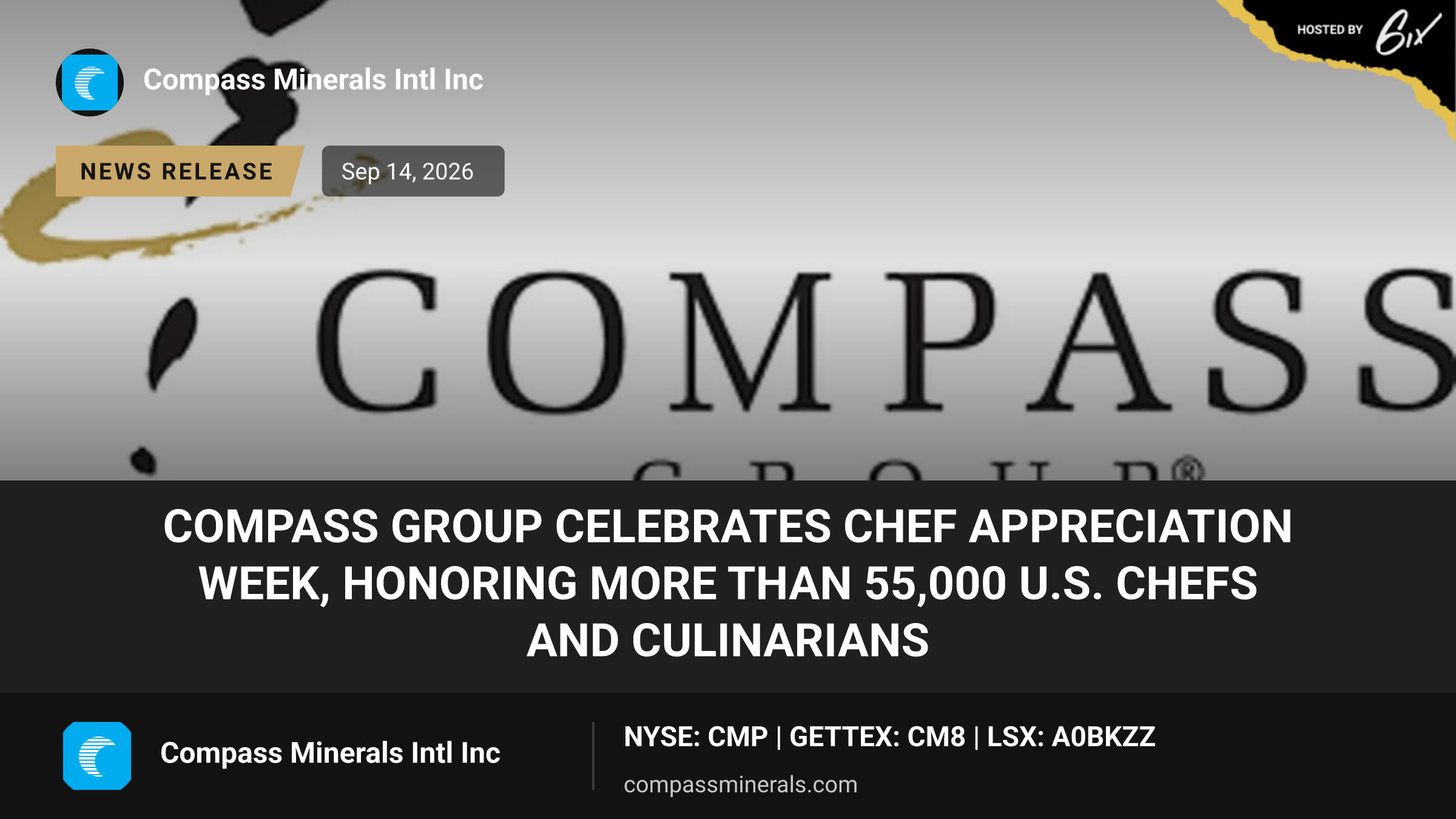 Compass Group Celebrates Chef Appreciation Week, Honoring More Than 55,000 U.S. Chefs and Culinarians