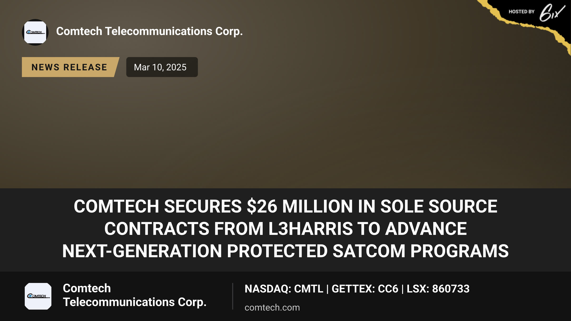 Comtech Secures $26 Million in Sole Source Contracts from L3Harris to Advance Next-Generation Protected SATCOM Programs