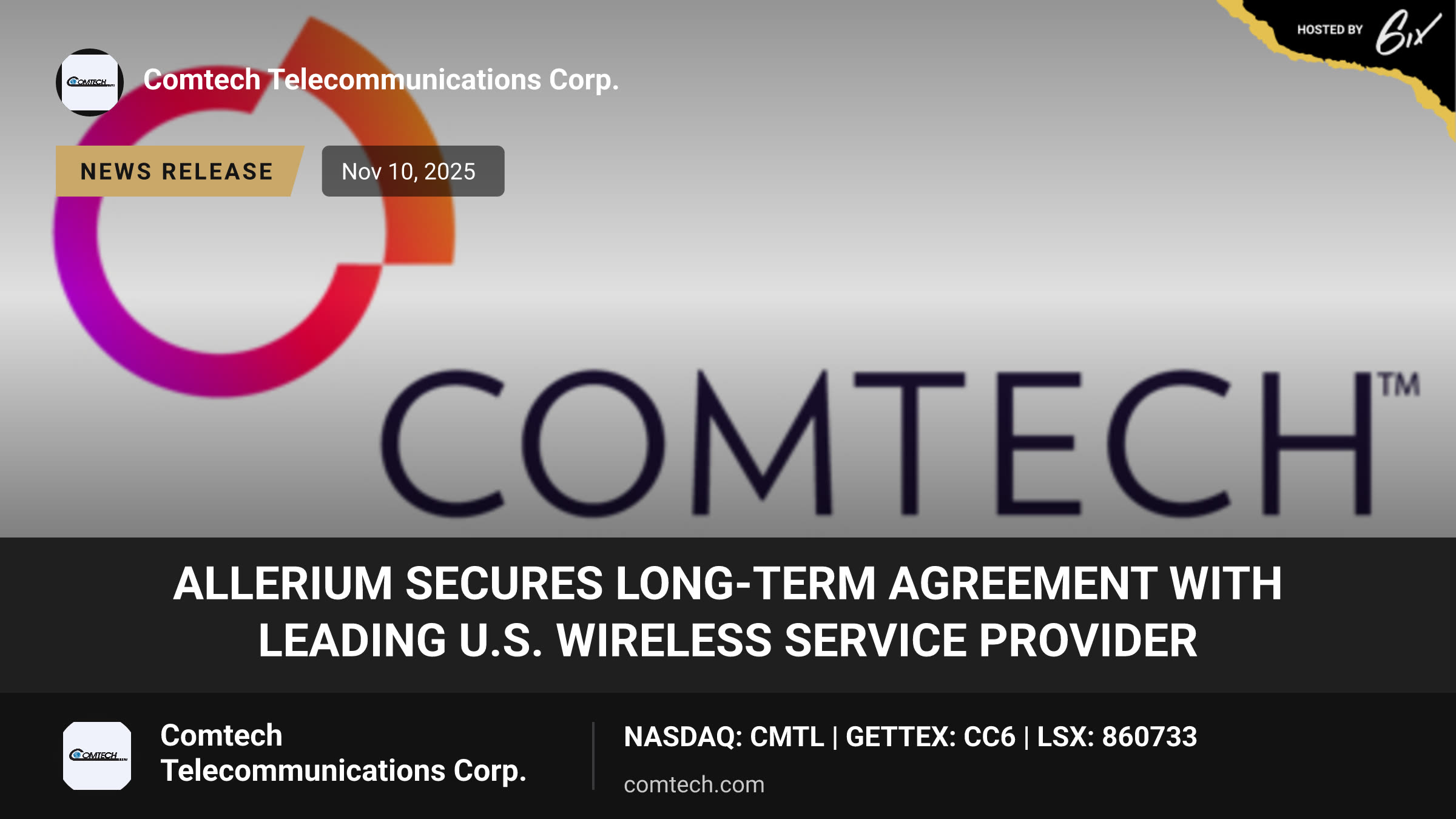 Allerium Secures Long-Term Agreement With Leading U.S. Wireless Service Provider