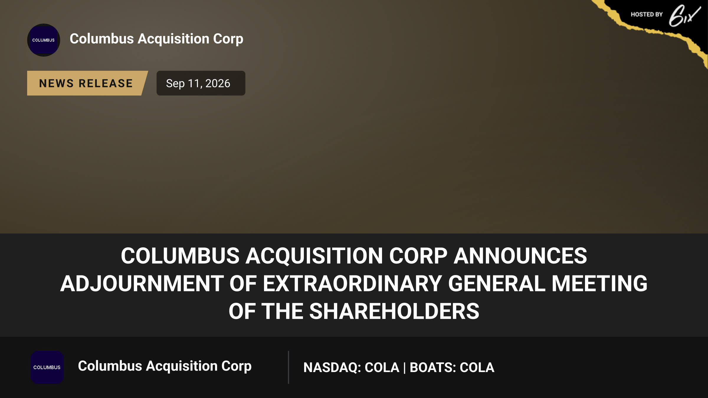Columbus Acquisition Corp Announces Adjournment of Extraordinary General Meeting of the Shareholders