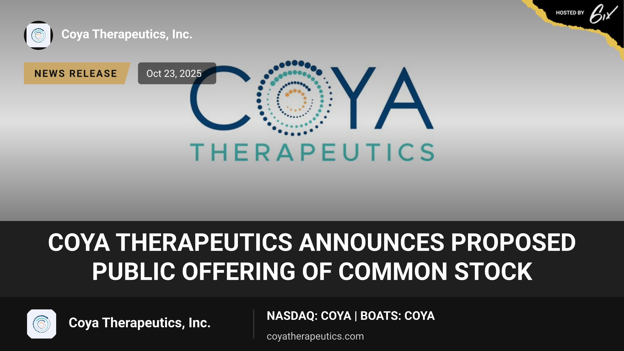 Coya Therapeutics Announces Proposed Public Offering of Common Stock