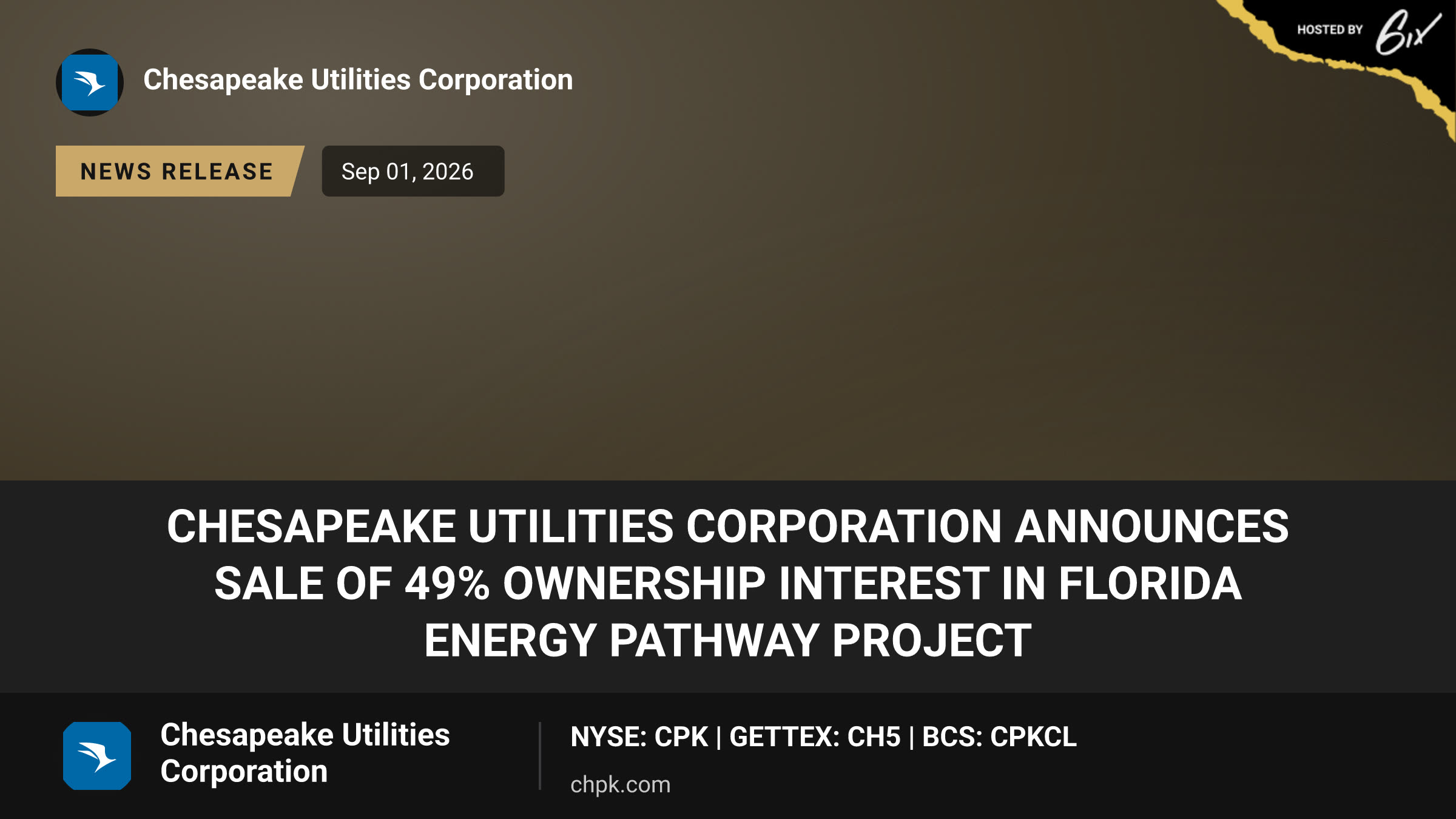 Chesapeake Utilities Corporation Announces Sale of 49% Ownership Interest in Florida Energy Pathway Project