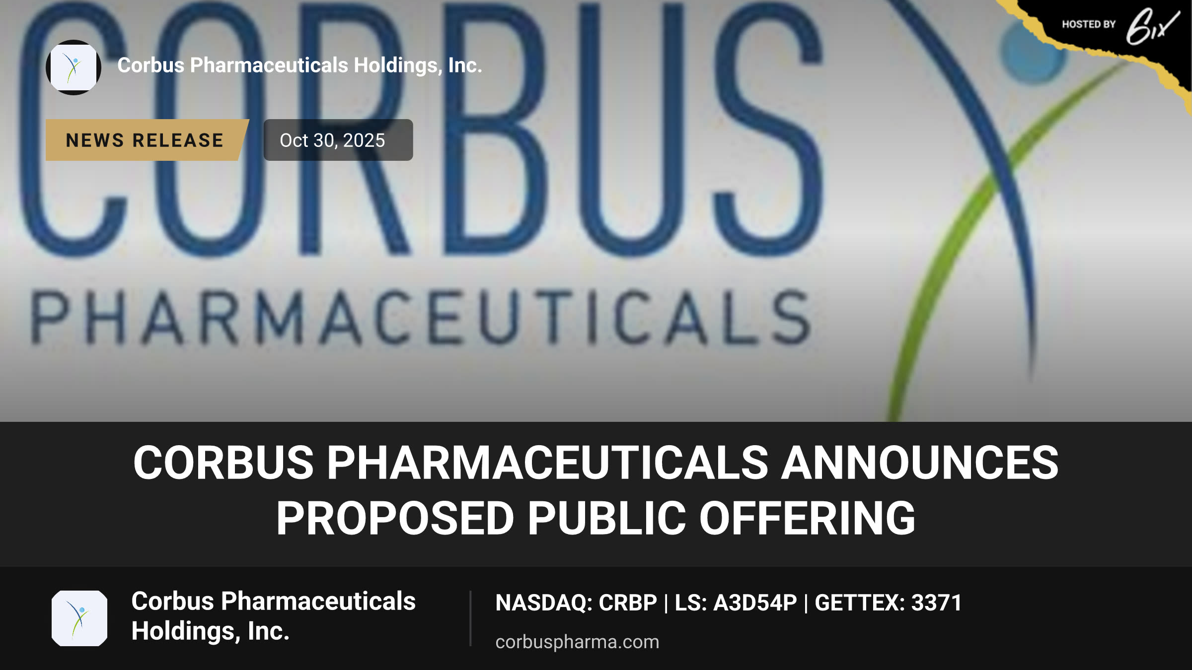 Corbus Pharmaceuticals Announces Proposed Public Offering