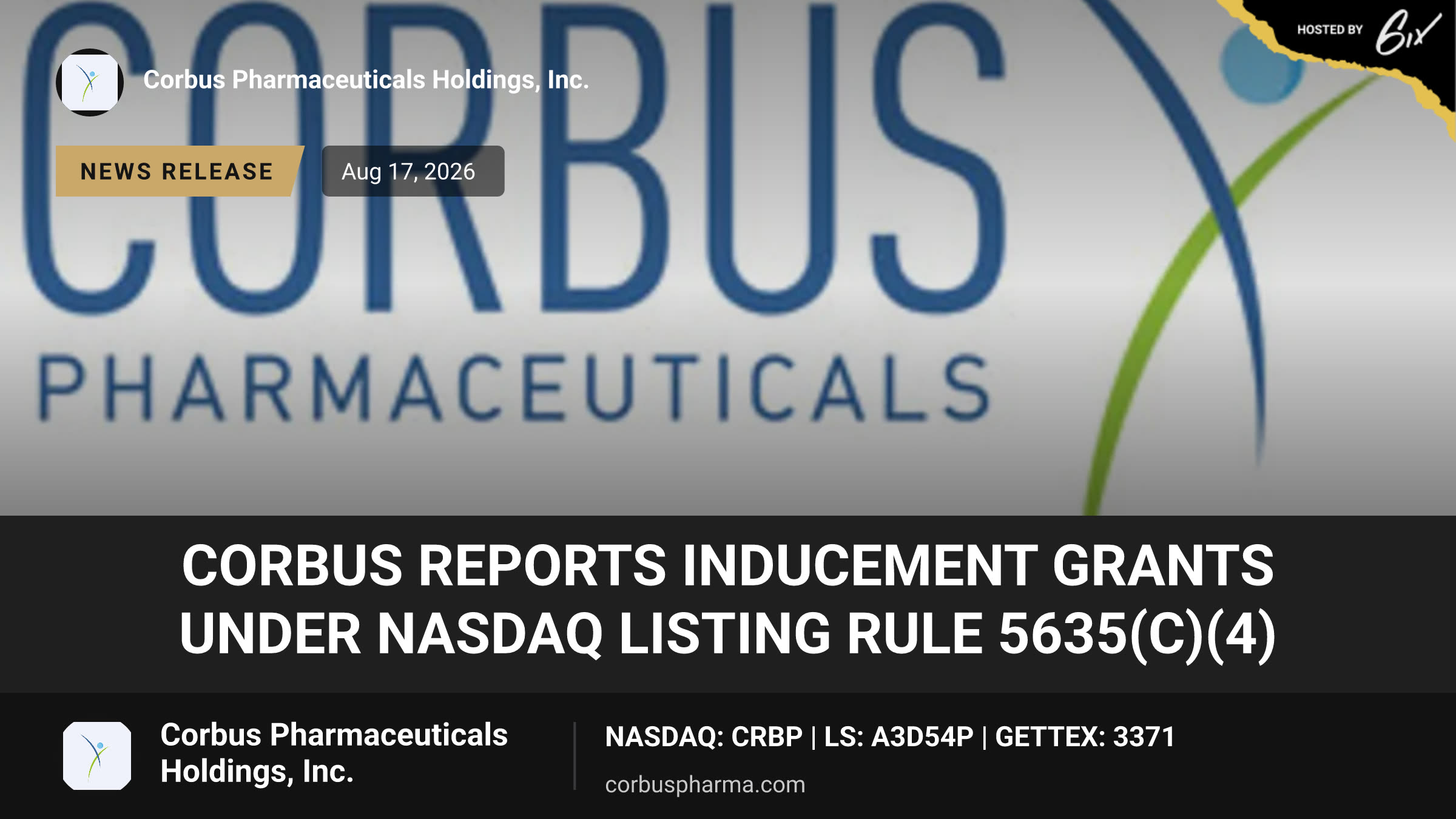Corbus Reports Inducement Grants Under Nasdaq Listing Rule 5635(c)(4)