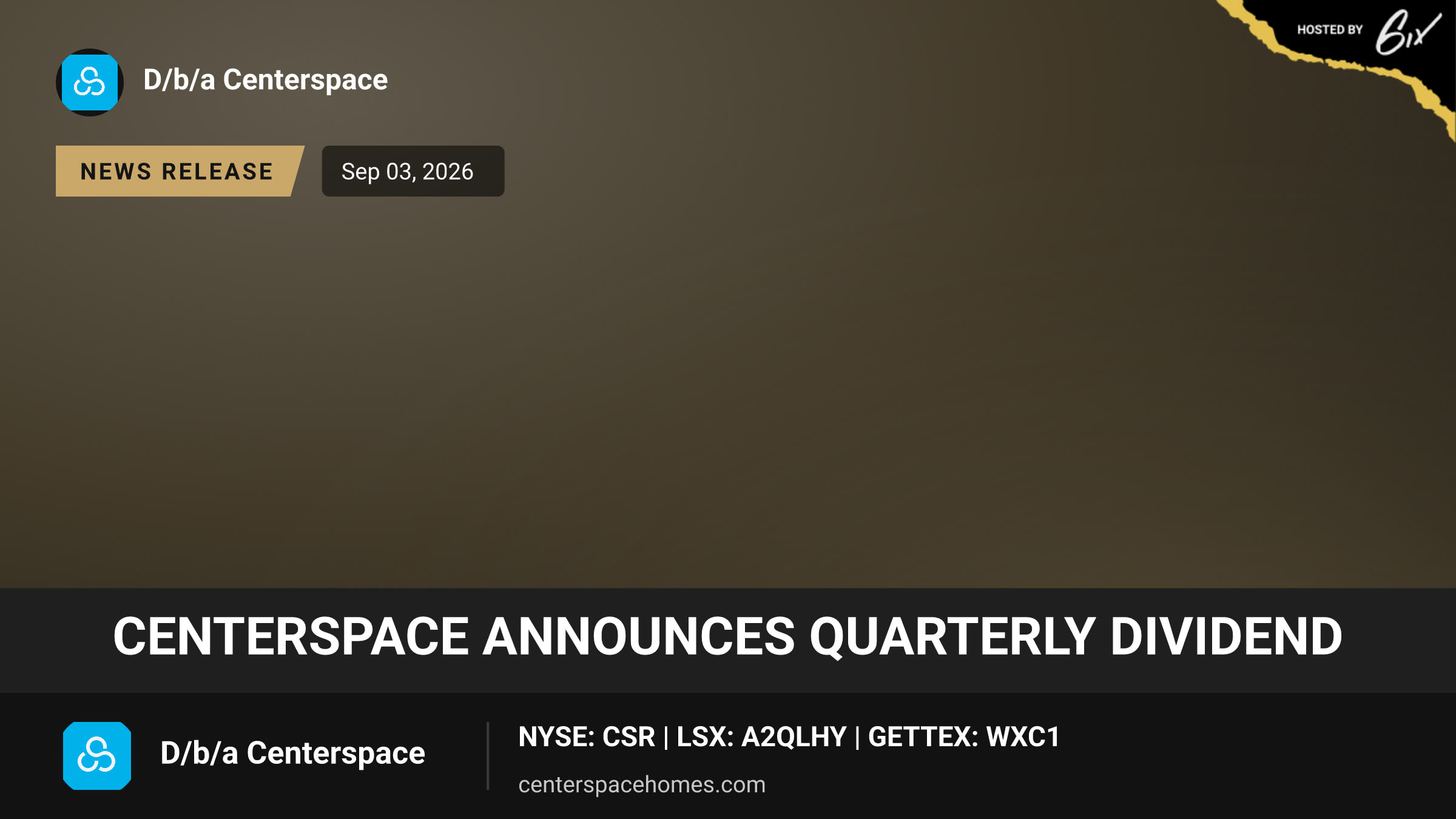 Centerspace Announces Quarterly Dividend