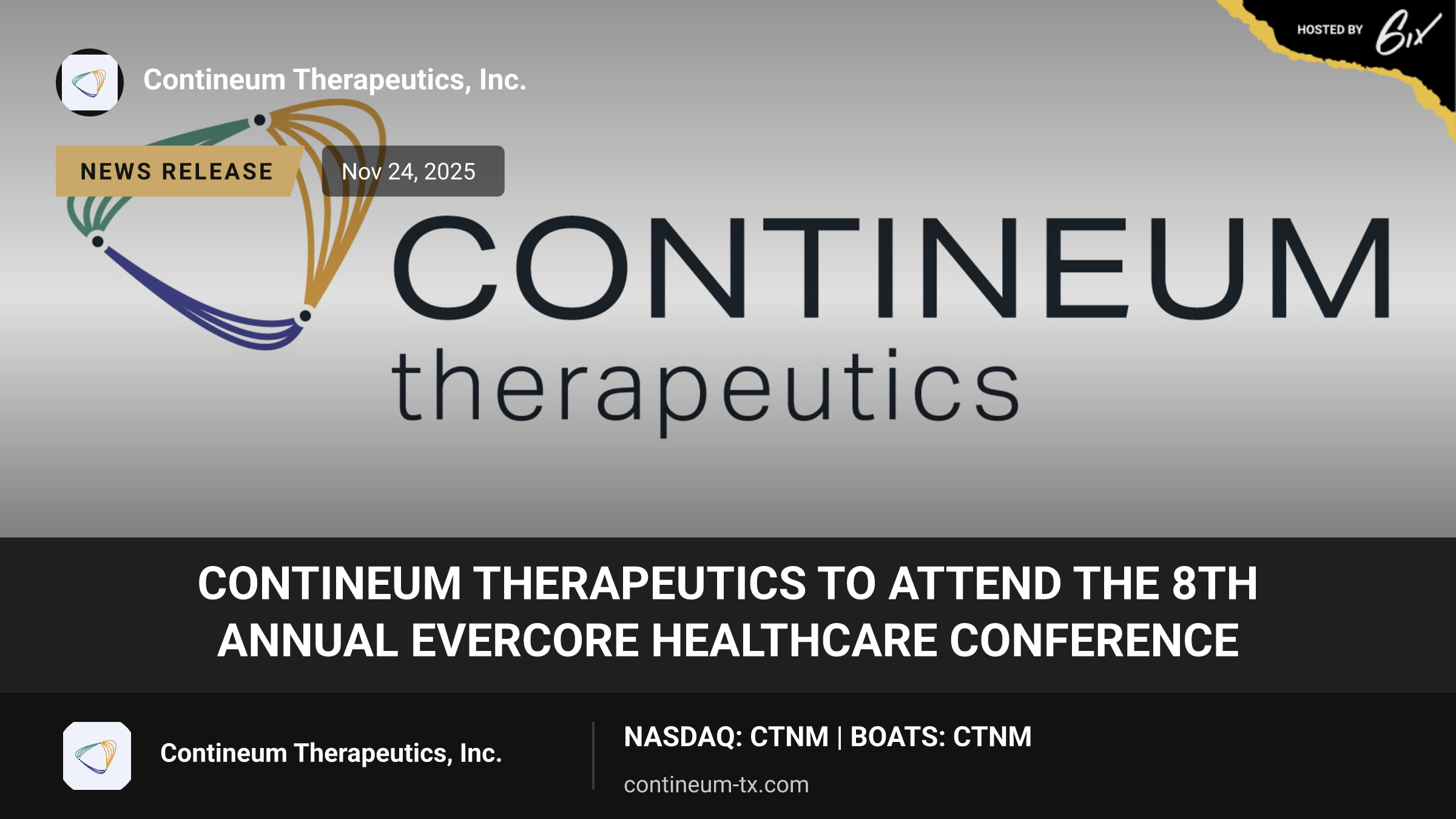Contineum Therapeutics to Attend the 8th Annual Evercore Healthcare Conference
