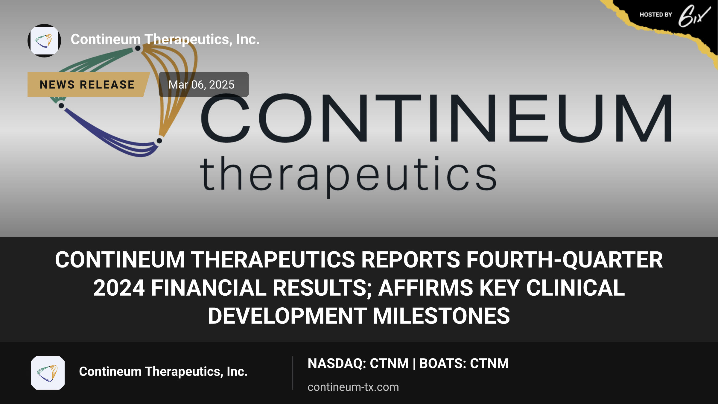 Contineum Therapeutics Reports Fourth-Quarter 2024 Financial Results; Affirms Key Clinical Development Milestones