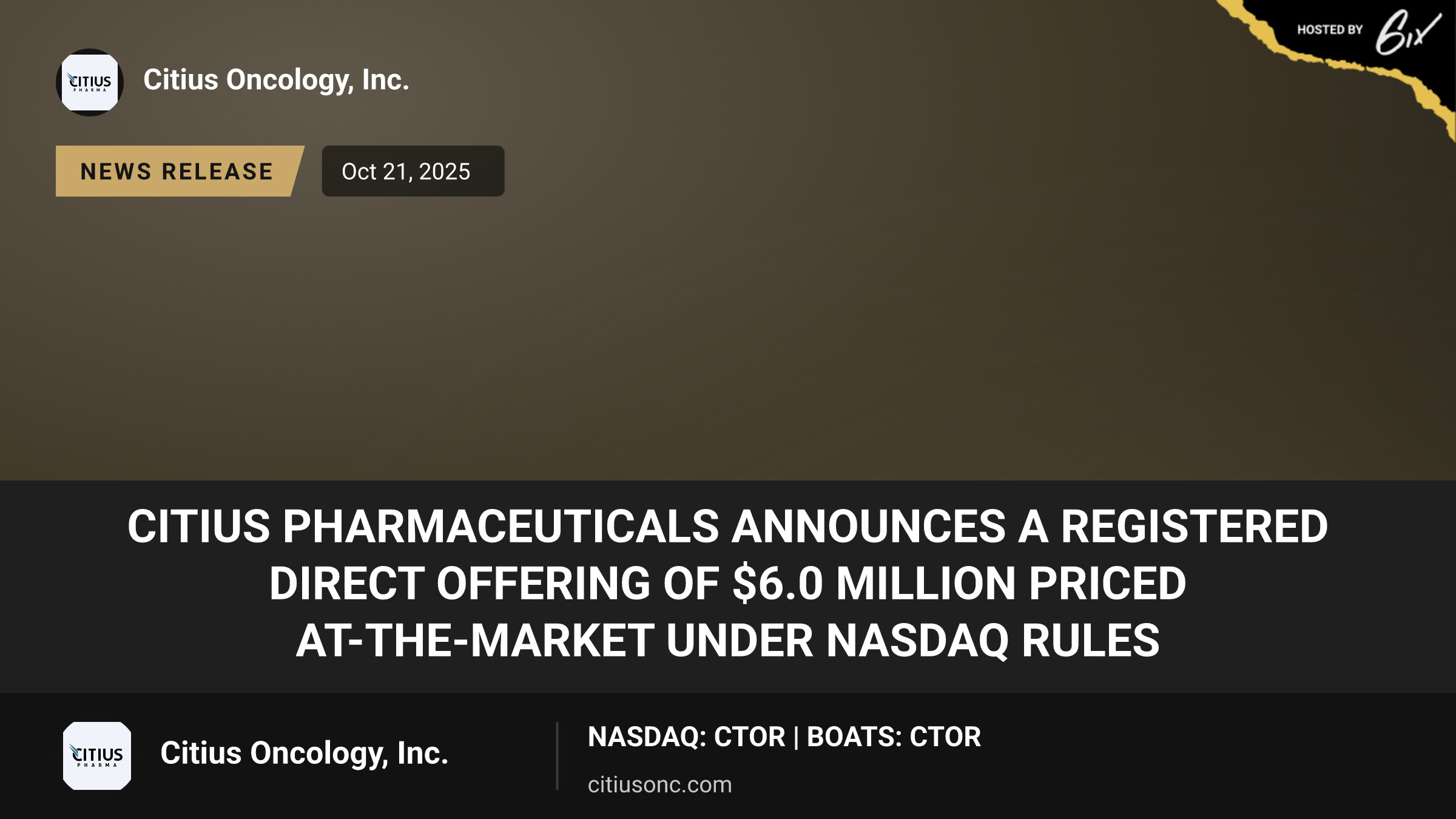 Citius Pharmaceuticals Announces a Registered Direct Offering of $6.0 Million Priced At-The-Market Under Nasdaq Rules