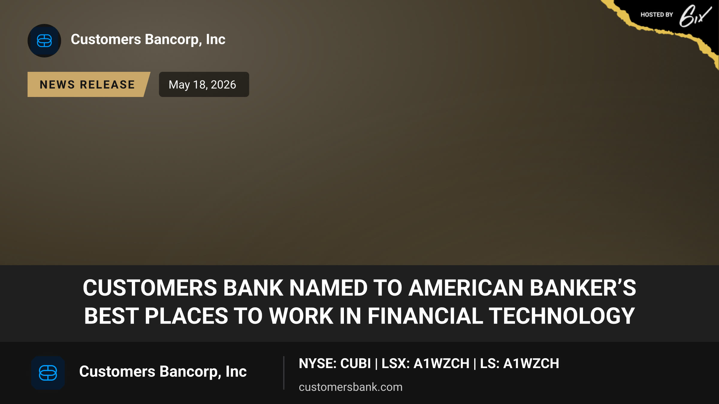 Customers Bank Named to American Banker’s Best Places to Work in Financial Technology