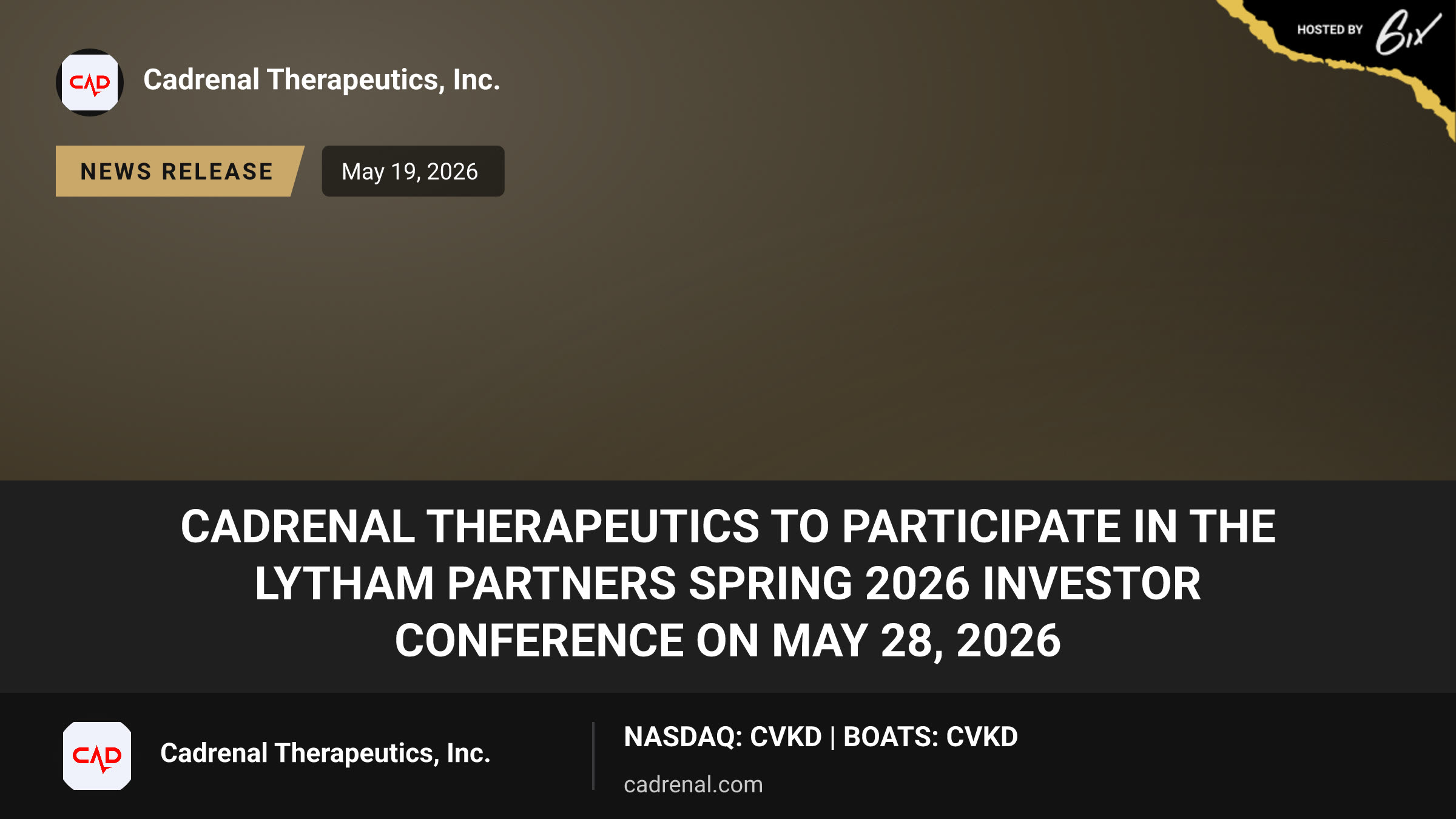 Cadrenal Therapeutics to Participate in the Lytham Partners Spring 2026 Investor Conference on May 28, 2026