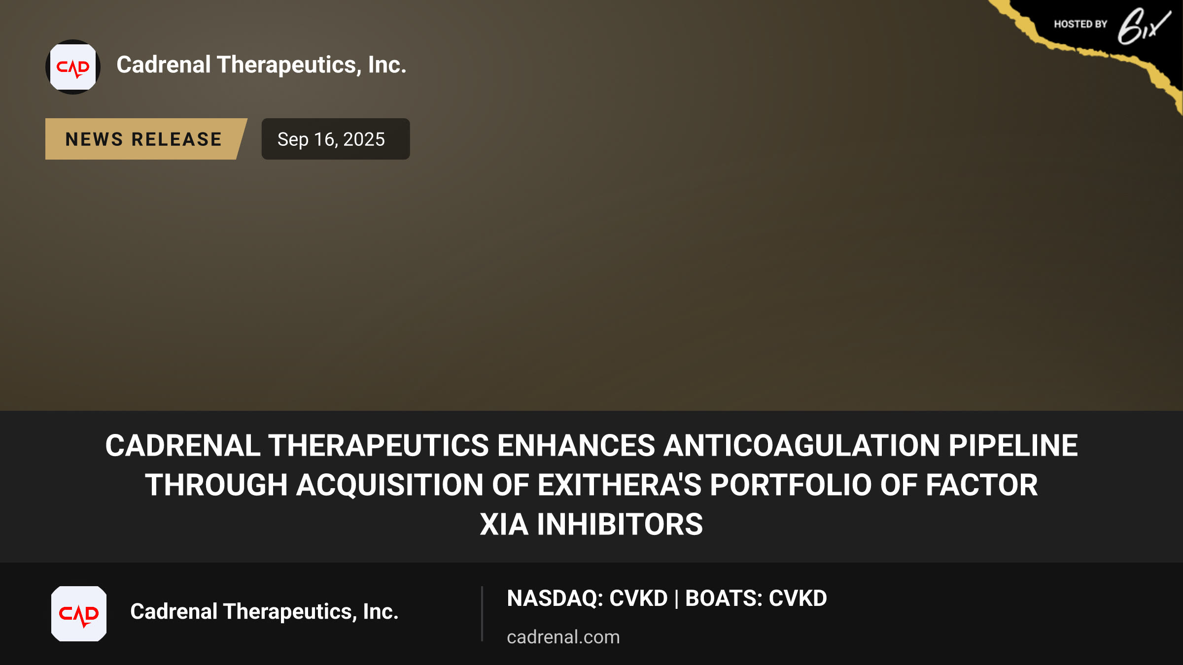 Cadrenal Therapeutics Enhances Anticoagulation Pipeline through Acquisition of eXIthera's Portfolio of Factor XIa Inhibitors