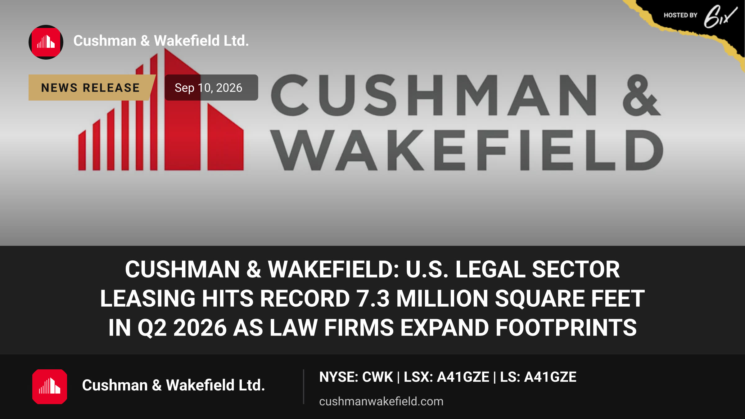 Cushman & Wakefield: U.S. Legal Sector Leasing Hits Record 7.3 Million Square Feet in Q2 2026 as Law Firms Expand Footprints