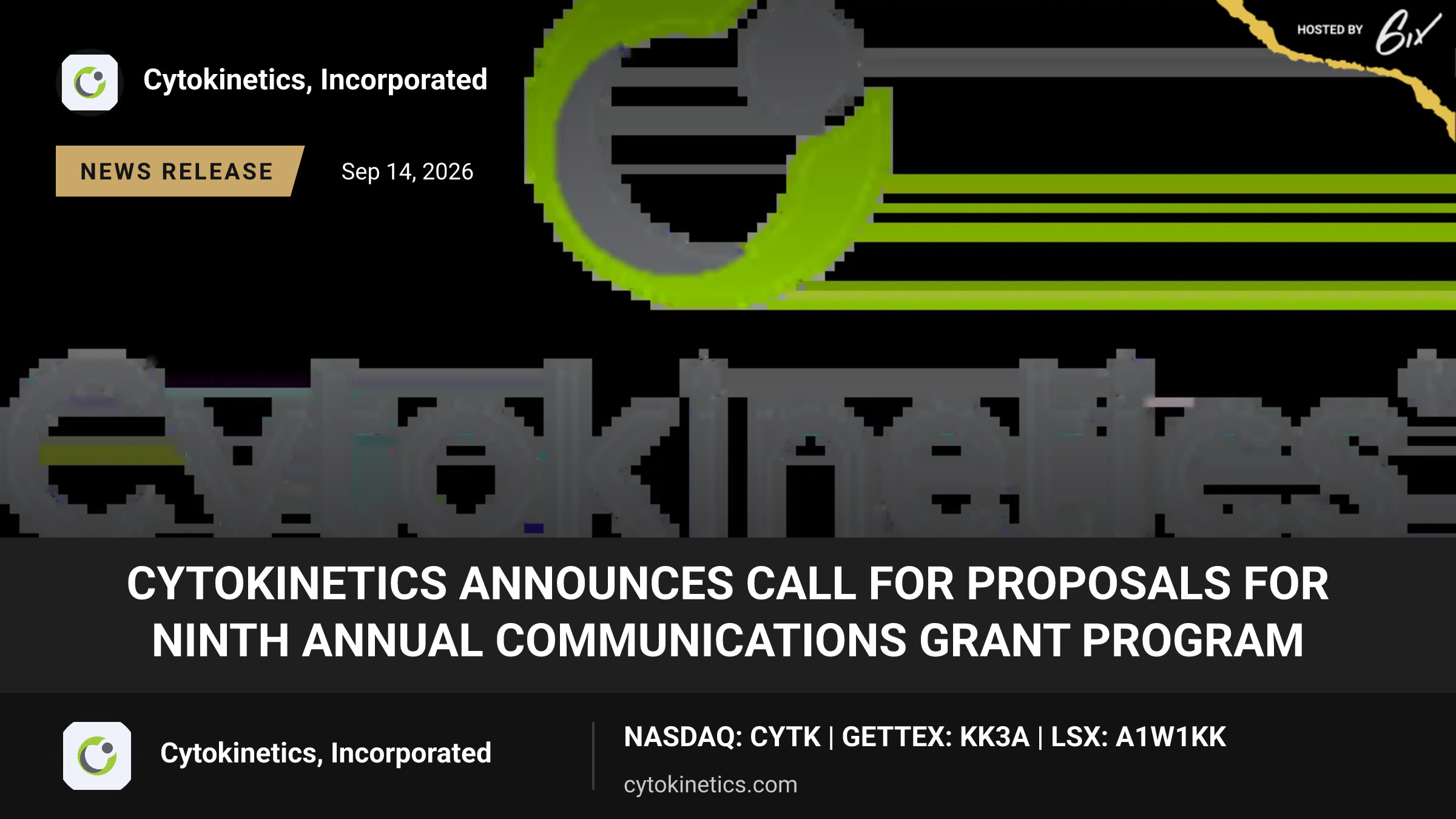 Cytokinetics Announces Call for Proposals for Ninth Annual Communications Grant Program