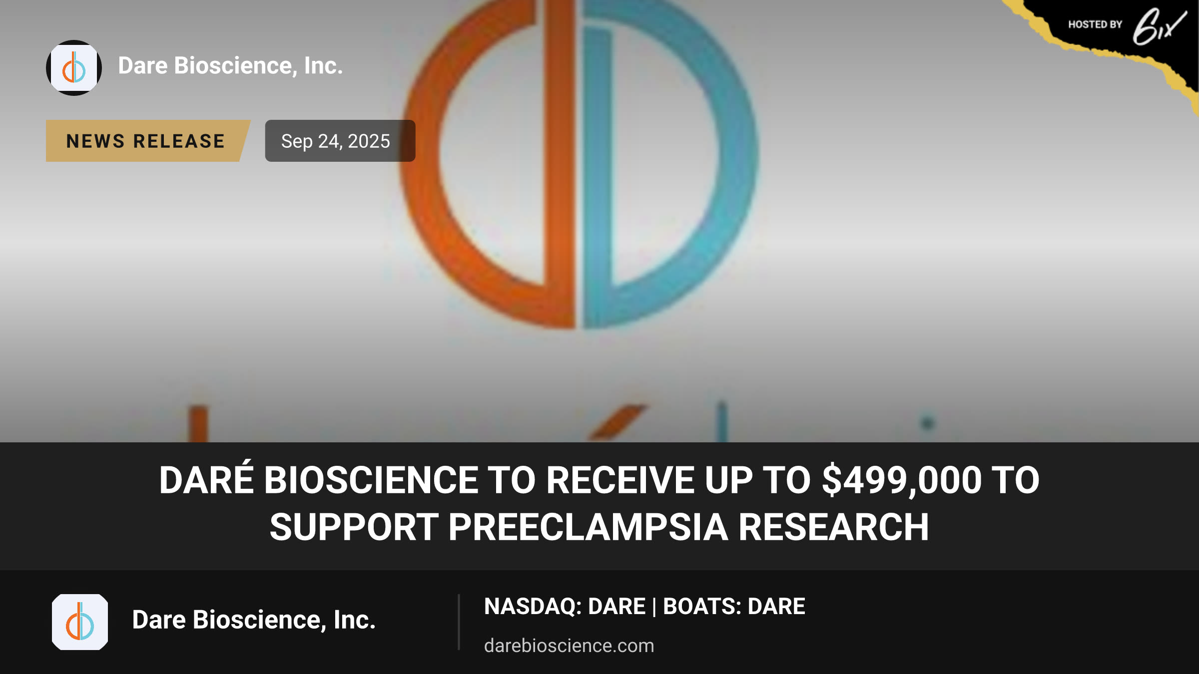 Daré Bioscience to Receive up to $499,000 to Support Preeclampsia Research