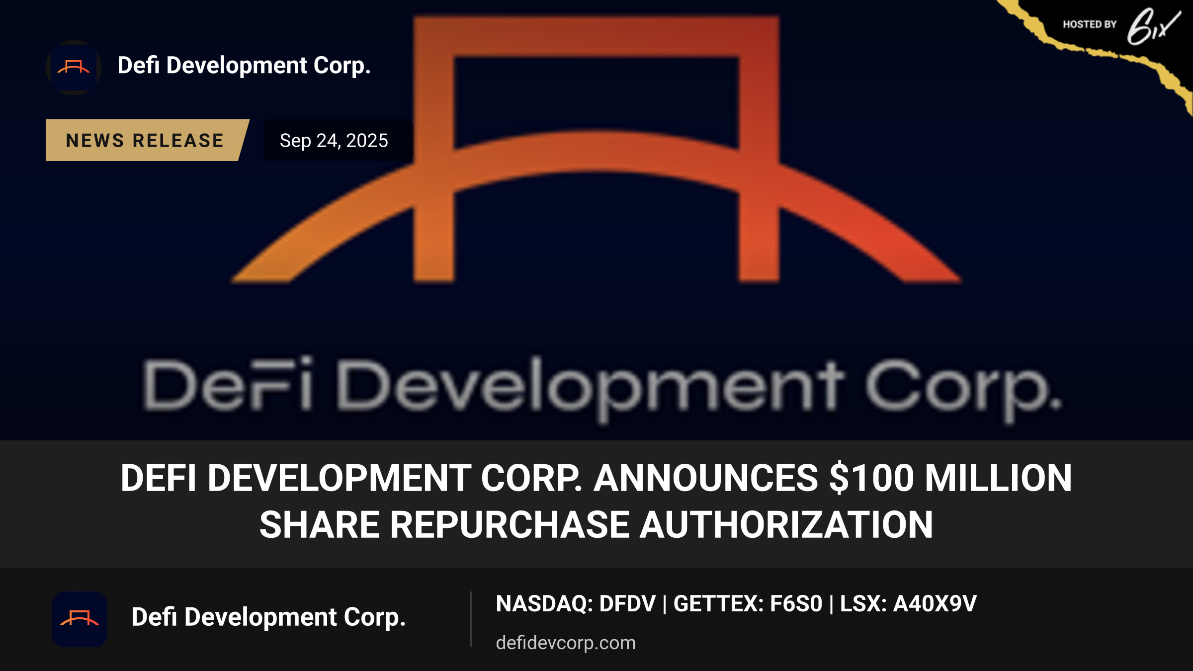 DeFi Development Corp. Announces $100 Million Share Repurchase Authorization