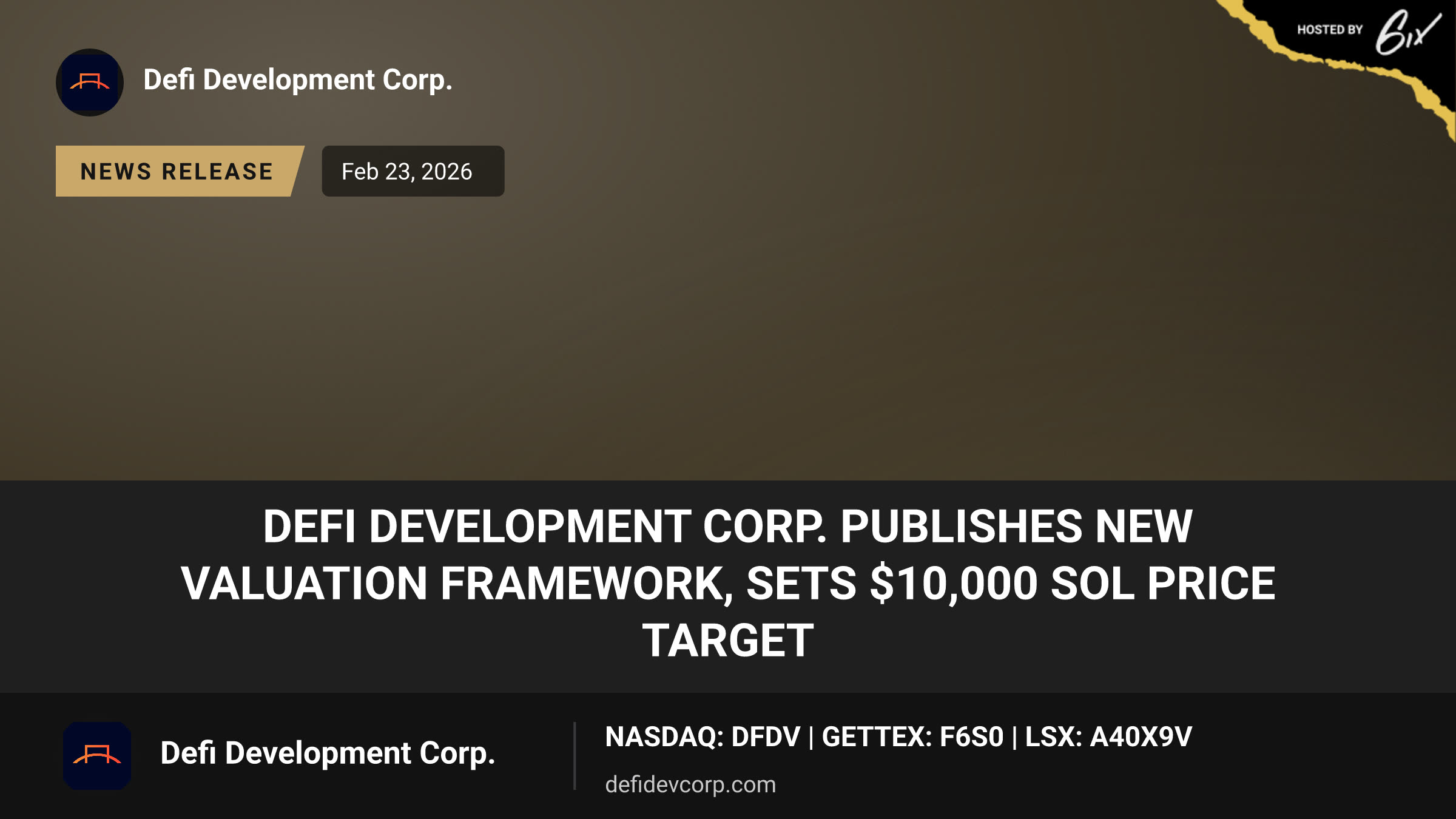 DeFi Development Corp. Publishes New Valuation Framework, Sets $10,000 SOL Price Target