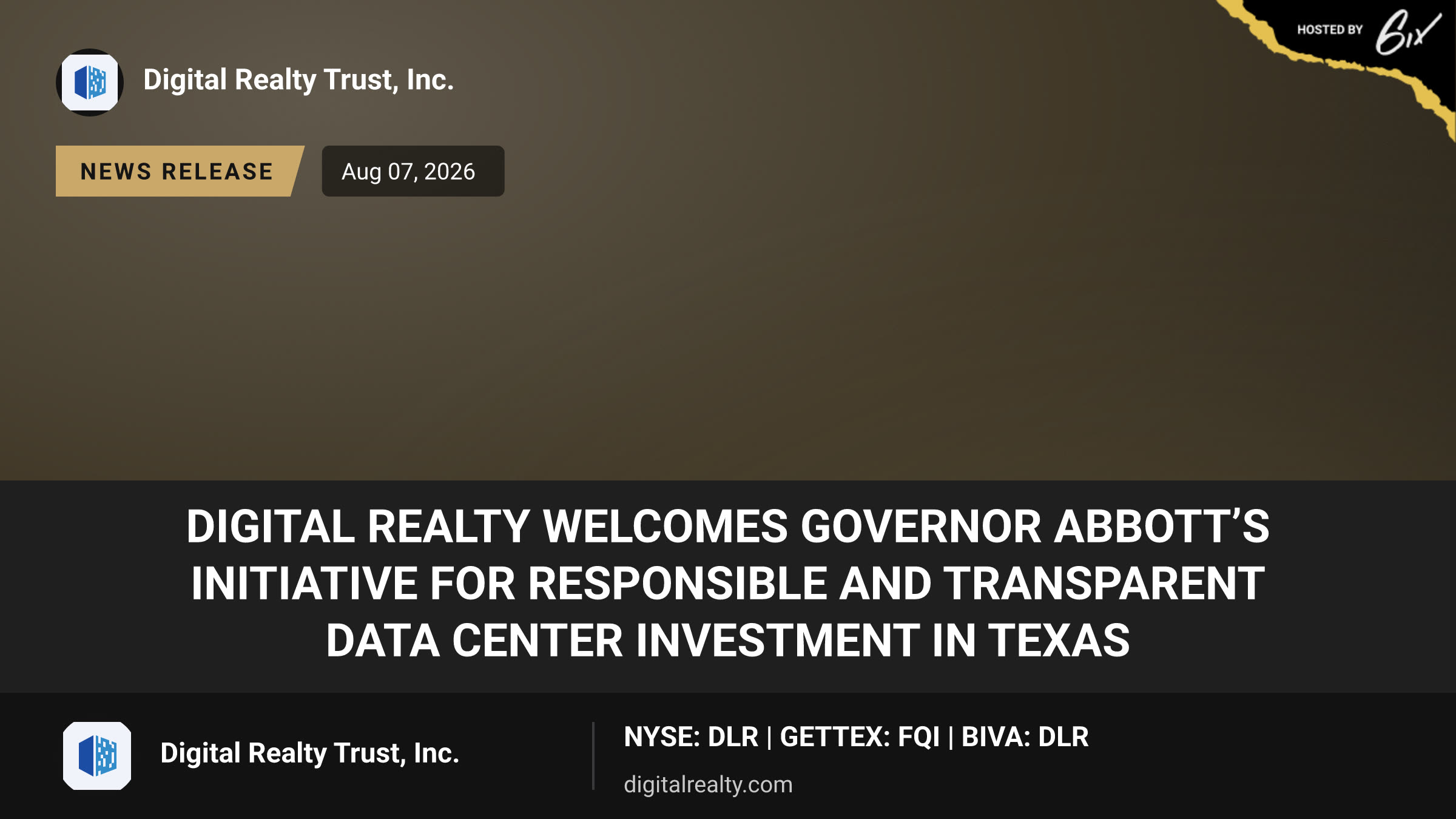 Digital Realty Welcomes Governor Abbott’s Initiative for Responsible and Transparent Data Center Investment in Texas