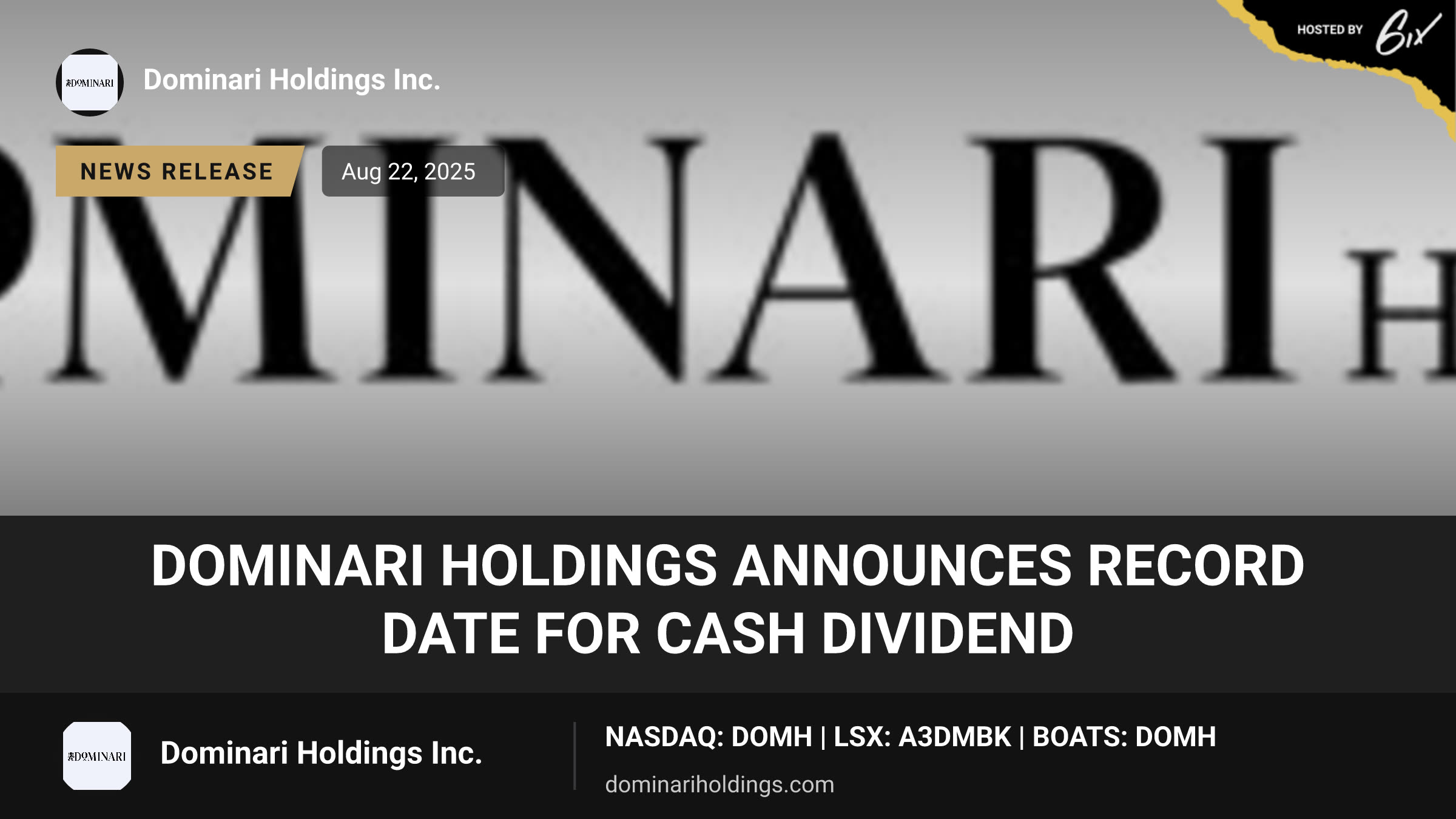 Dominari Holdings Announces Record Date for Cash Dividend