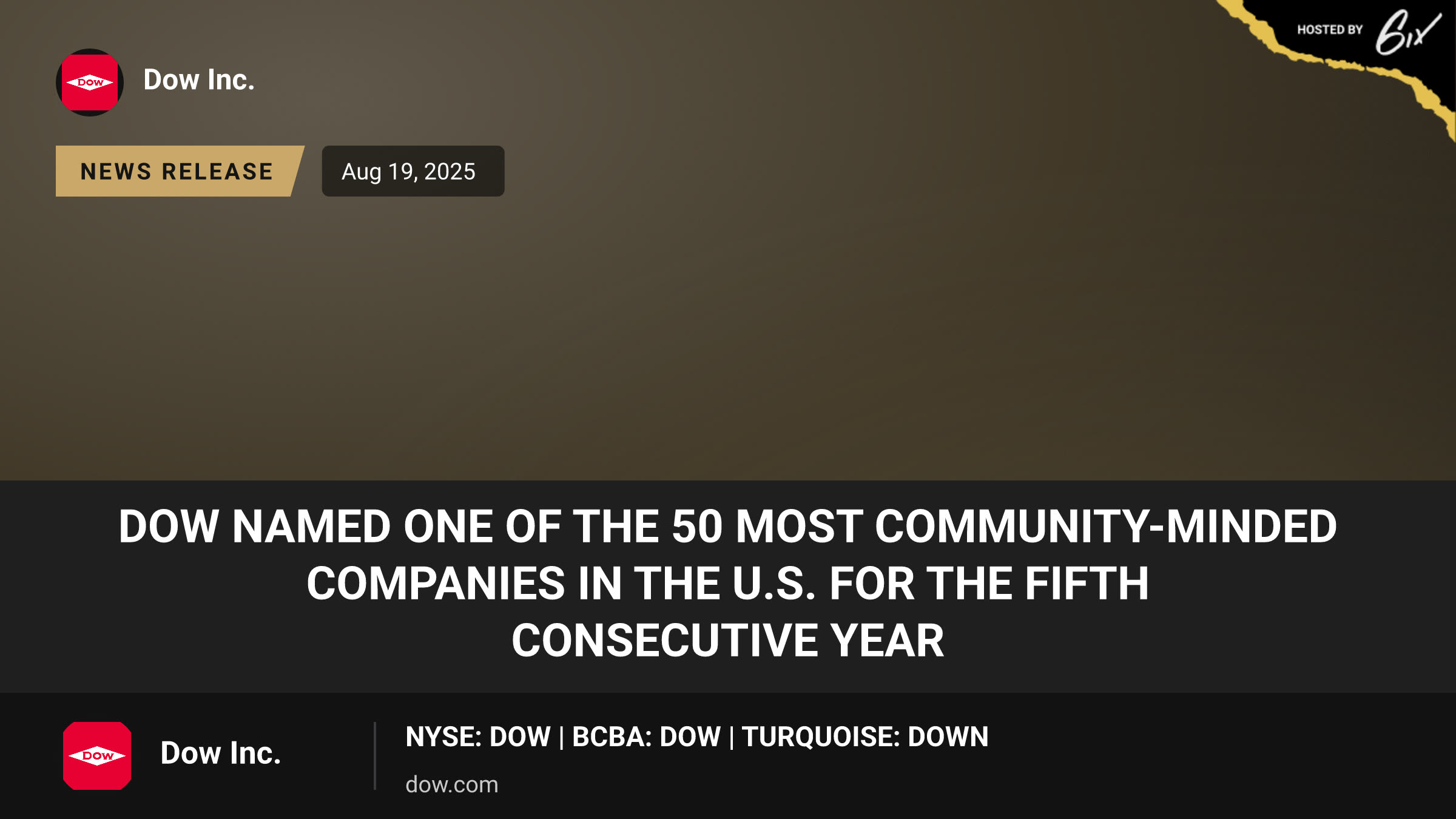 Dow Named One of the 50 Most Community-Minded Companies in the U.S. for the Fifth Consecutive Year