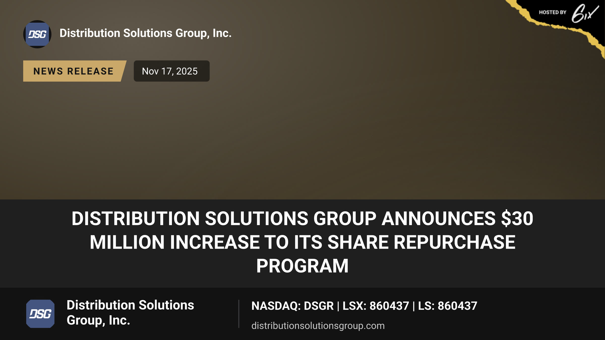 Distribution Solutions Group Announces $30 Million Increase to Its Share Repurchase Program