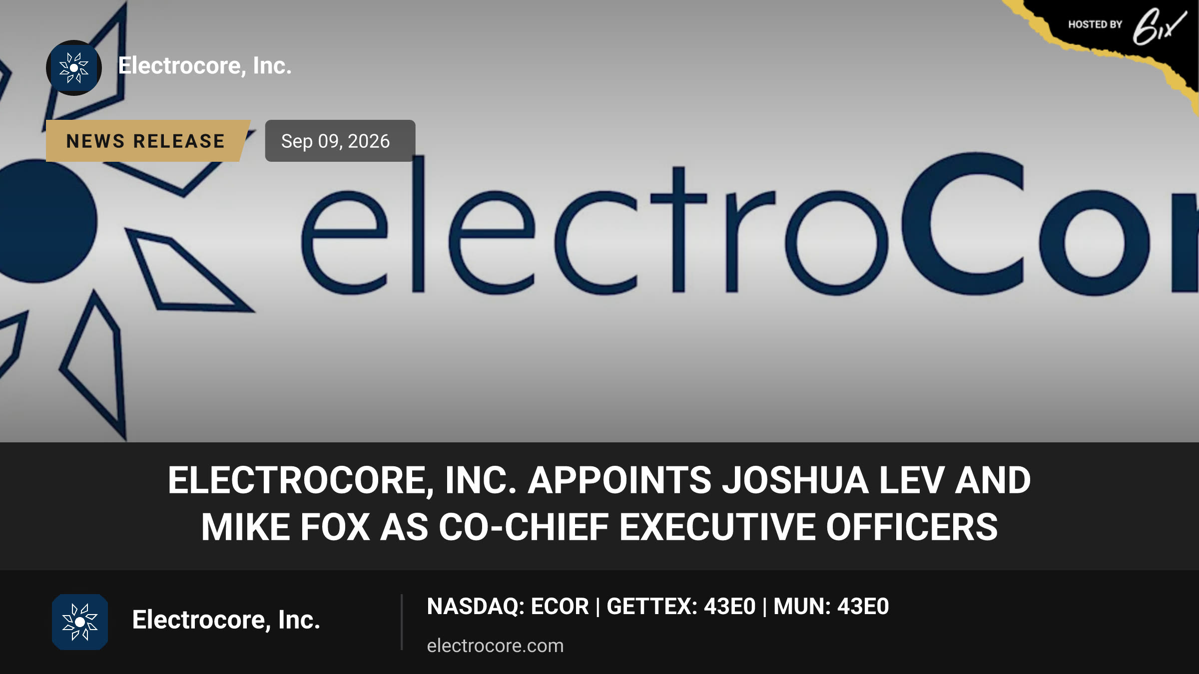electroCore, Inc. Appoints Joshua Lev and Mike Fox as Co-Chief Executive Officers