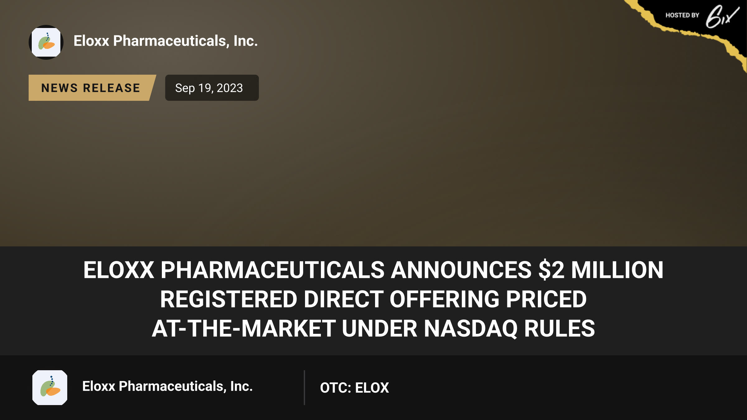 Eloxx Pharmaceuticals Announces $2 Million Registered Direct Offering Priced At-the-Market Under Nasdaq Rules