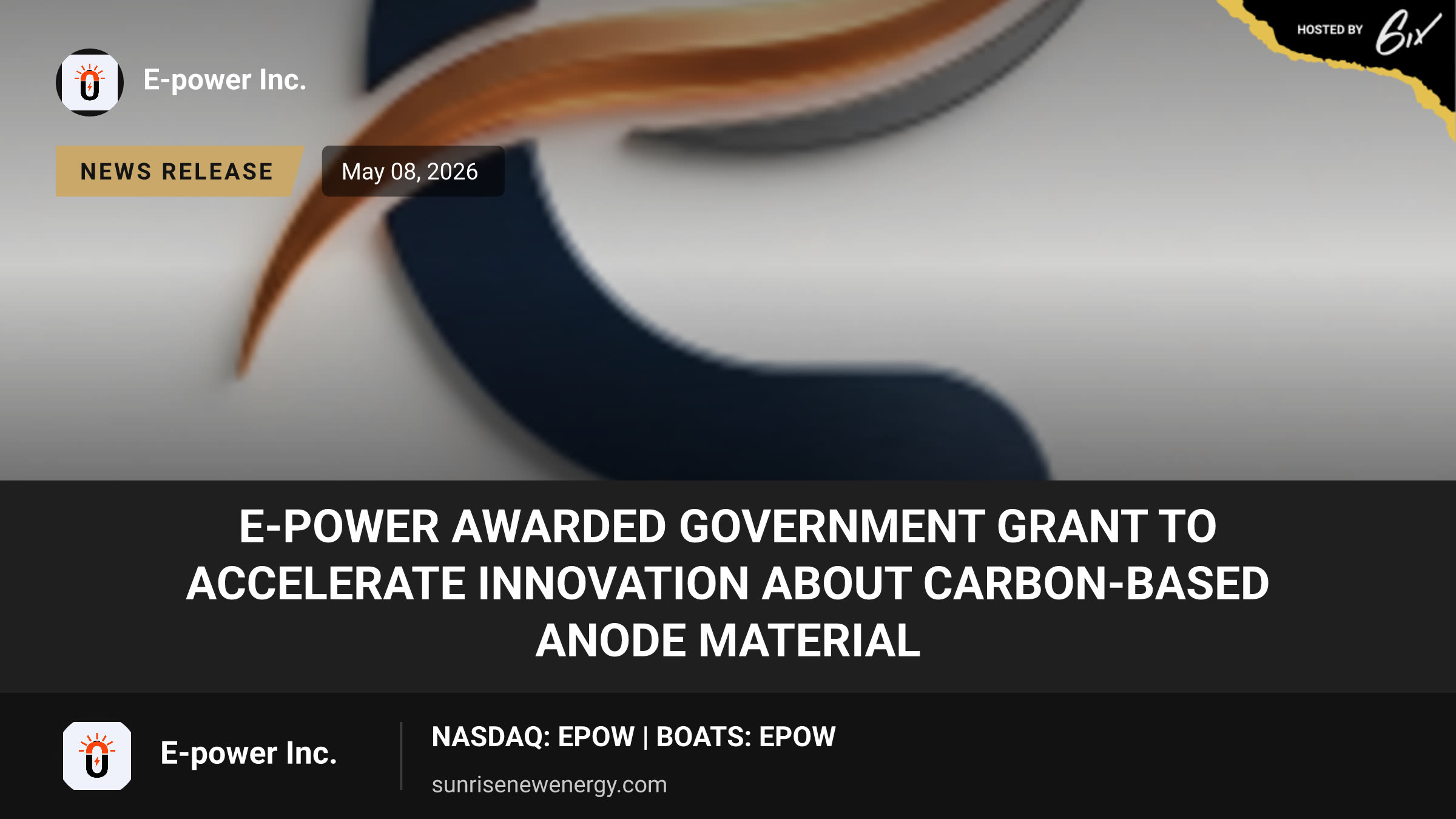 E-Power Awarded Government Grant to Accelerate Innovation about Carbon-Based Anode Material