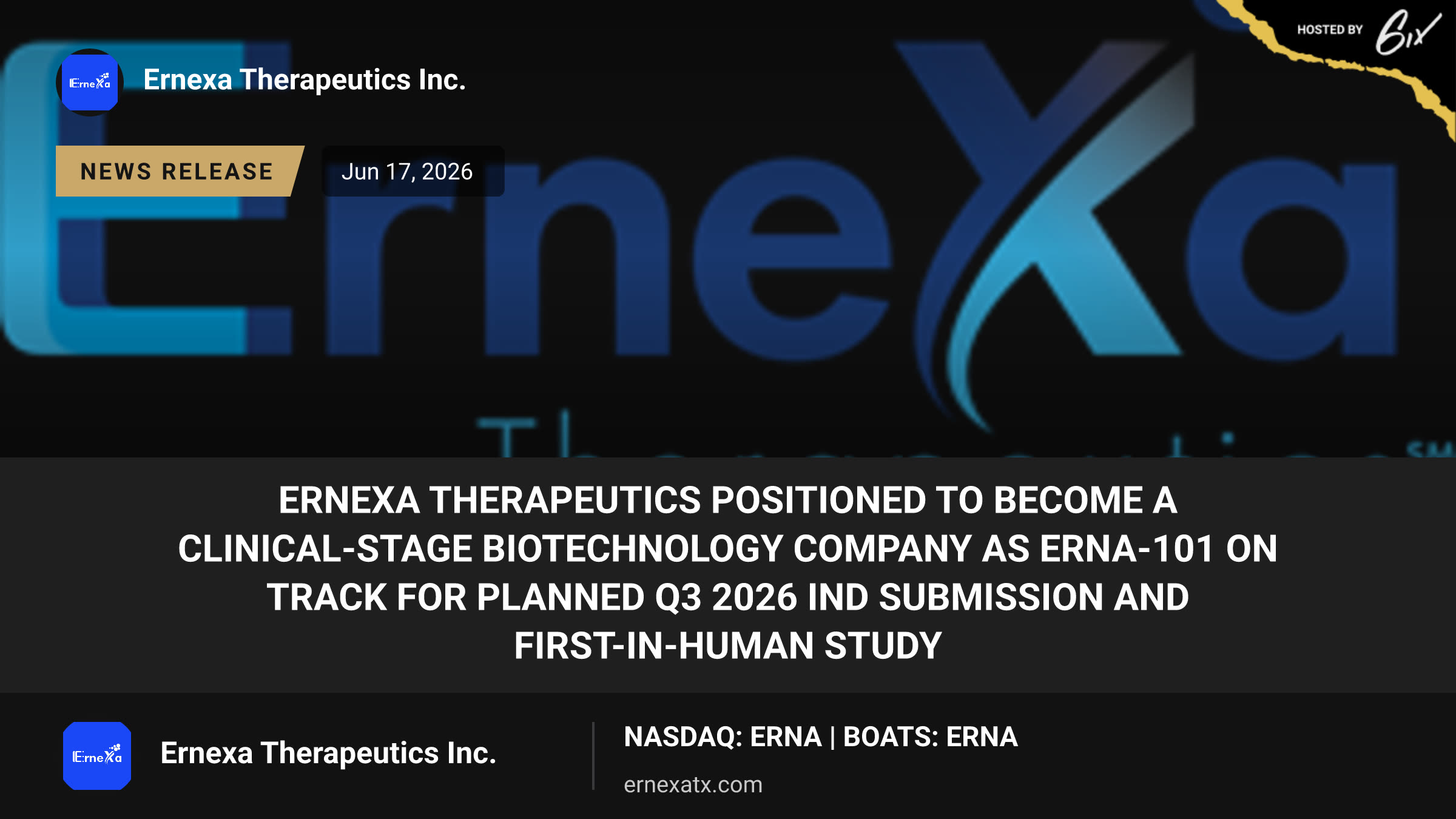 Ernexa Therapeutics Positioned to Become a Clinical-Stage Biotechnology Company as ERNA-101 On Track for Planned Q3 2026 IND Submission and First-in-Human Study