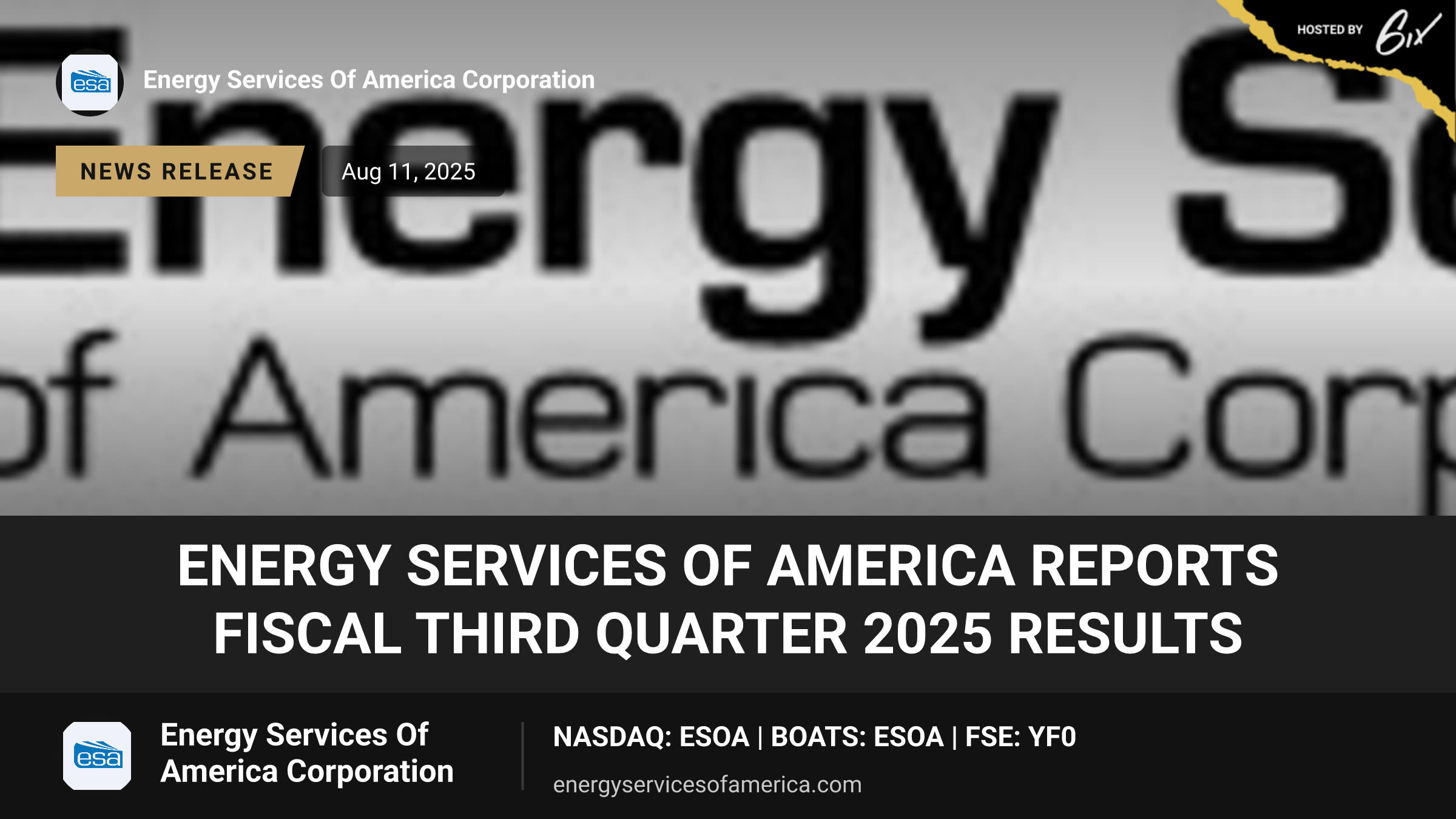 Energy Services of America Reports Fiscal Third Quarter 2025 Results