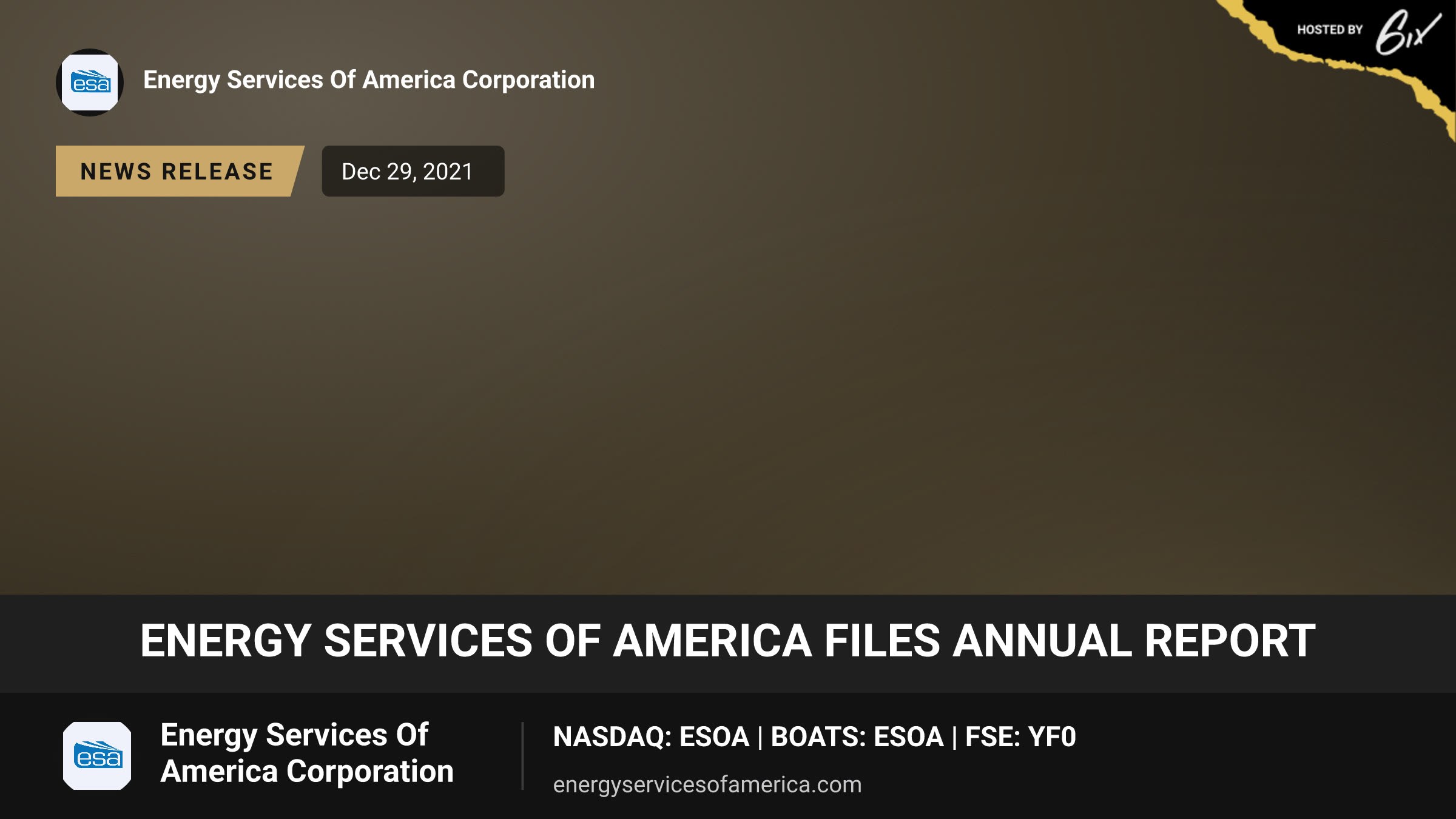 ENERGY SERVICES OF AMERICA FILES ANNUAL REPORT