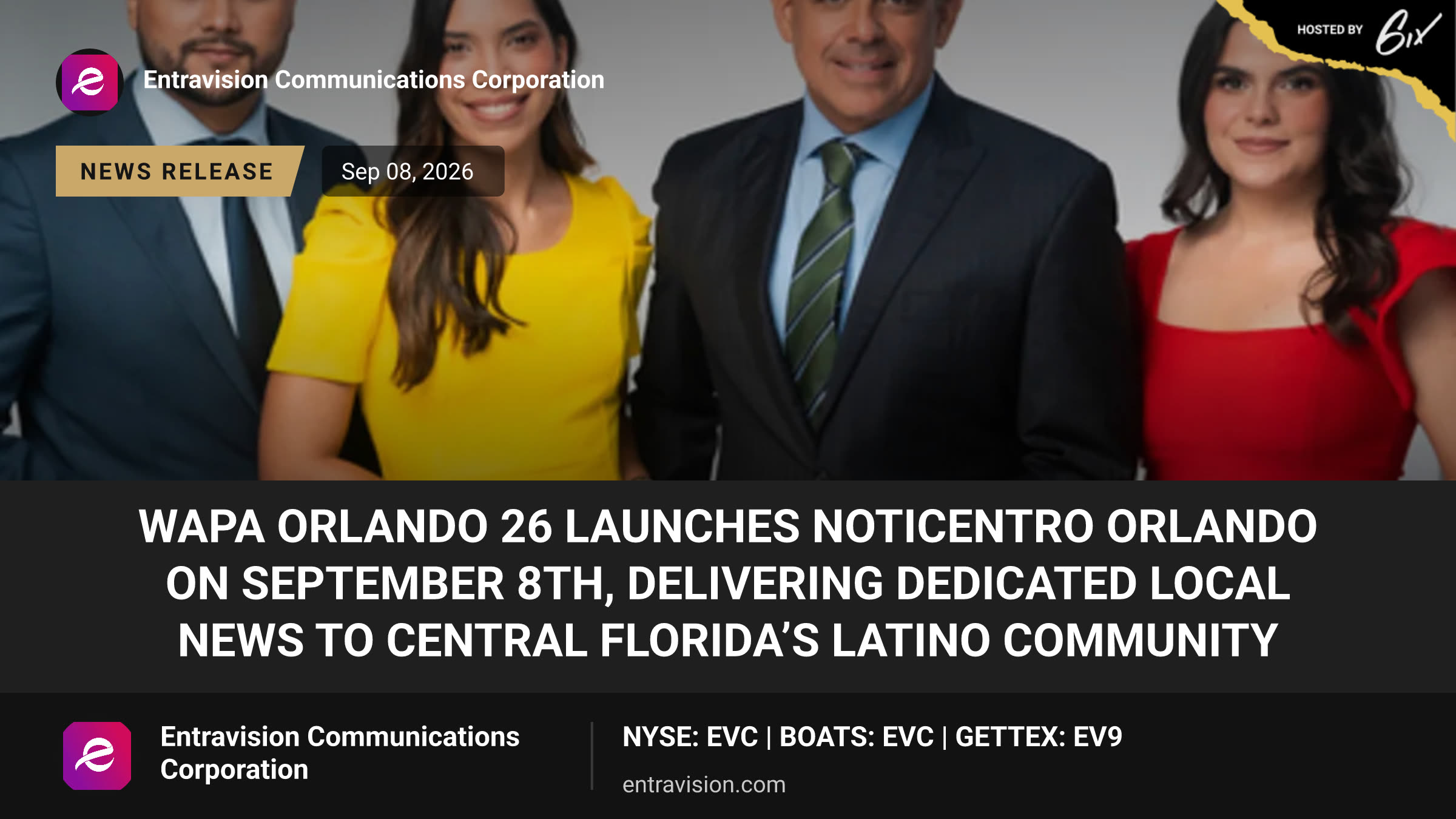WAPA Orlando 26 Launches NotiCentro Orlando on September 8th, Delivering Dedicated Local News to Central Florida’s Latino Community