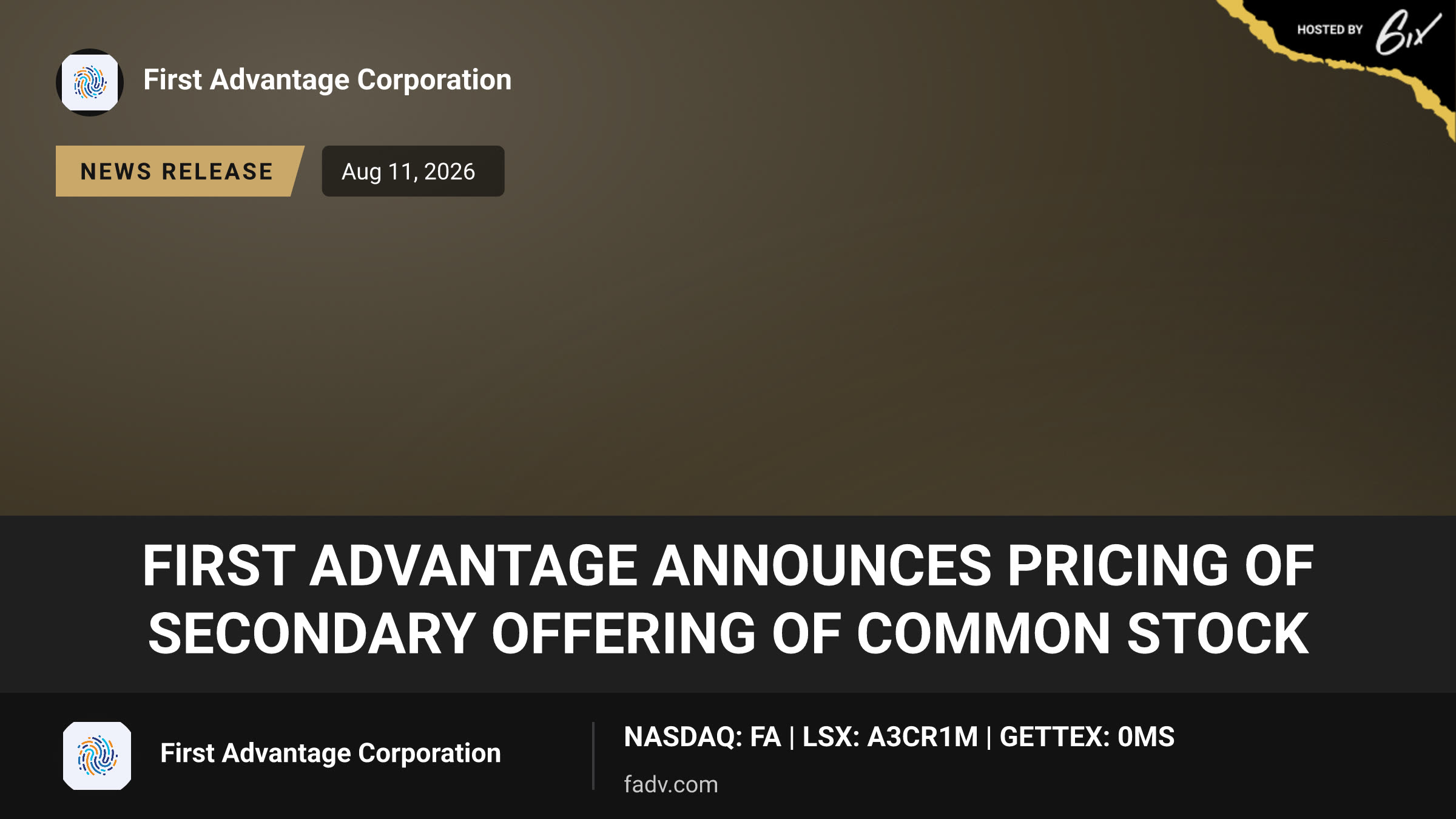 First Advantage Announces Pricing of Secondary Offering of Common Stock
