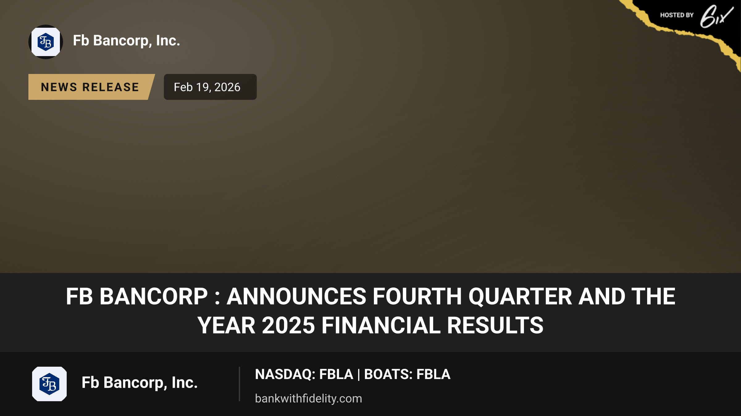 FB Bancorp : Announces Fourth Quarter and the Year 2025 Financial Results