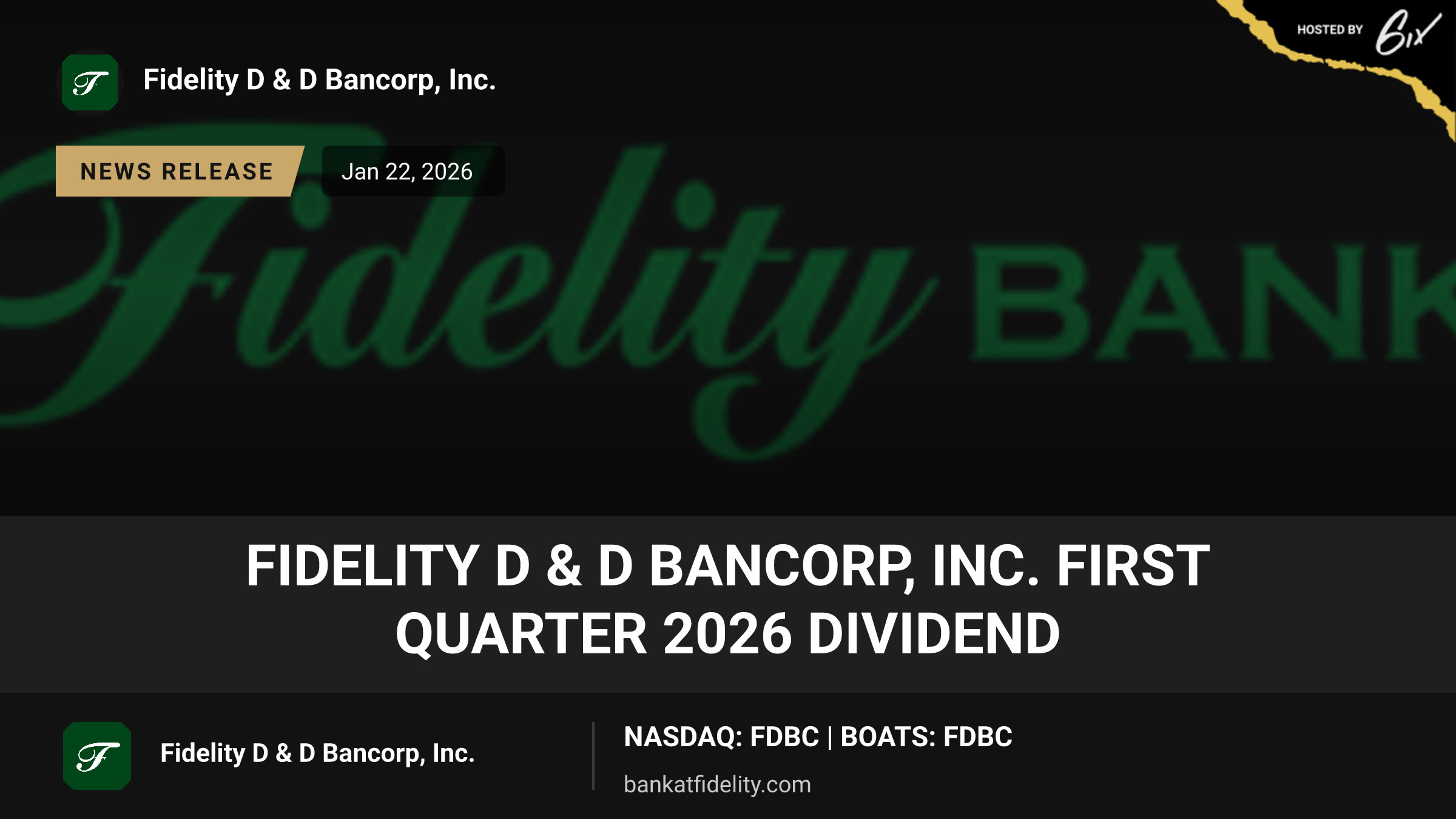 Fidelity D & D Bancorp, Inc. First Quarter 2026 Dividend