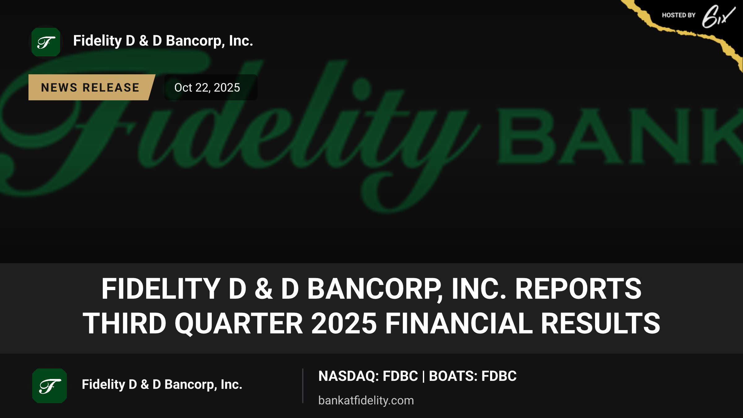 Fidelity D & D Bancorp, Inc. Reports Third Quarter 2025 Financial Results
